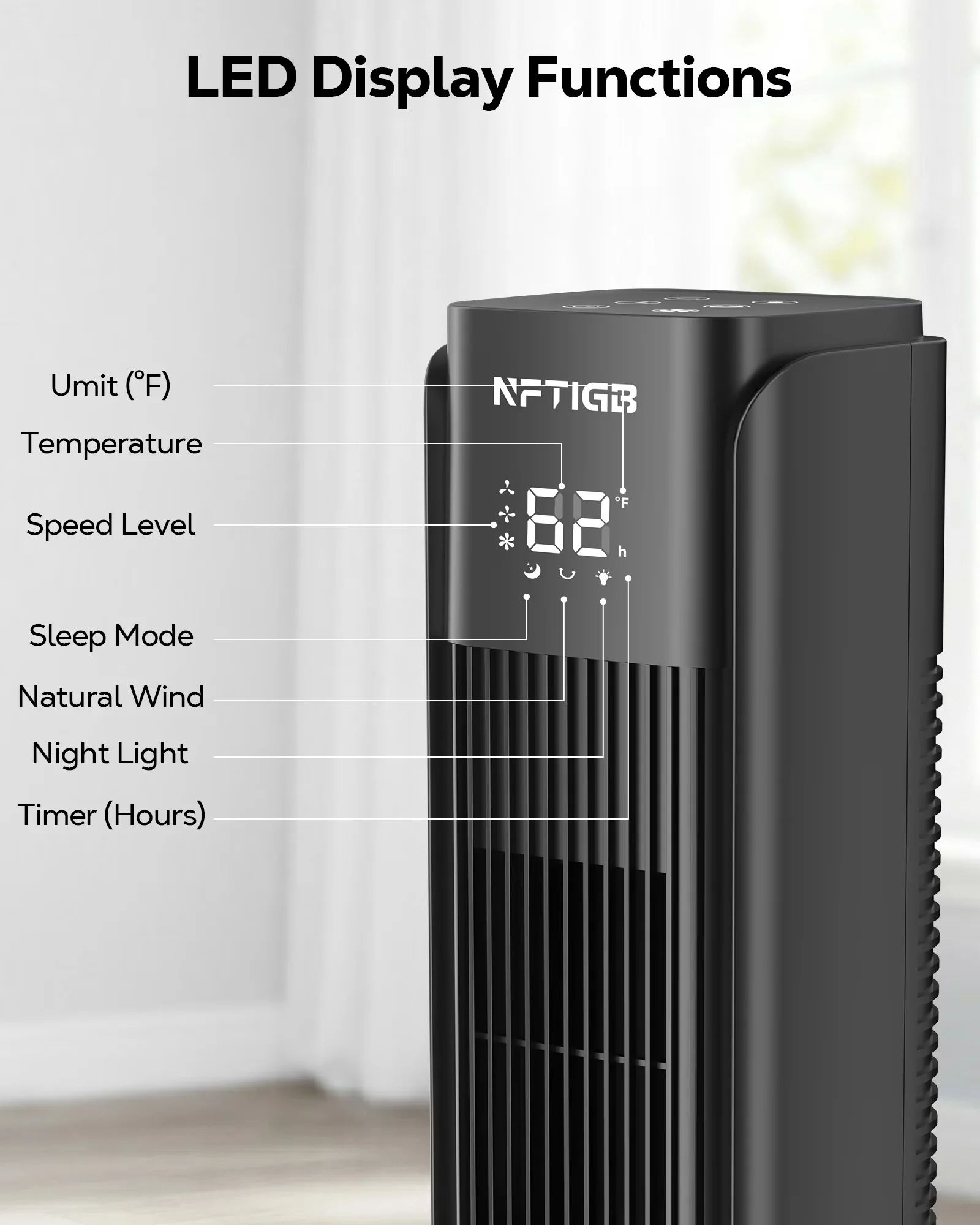 Professional Fans In Cooling with Remote Controlled, Oscillating, Led Display - Black Abs for Home Model 014E66
