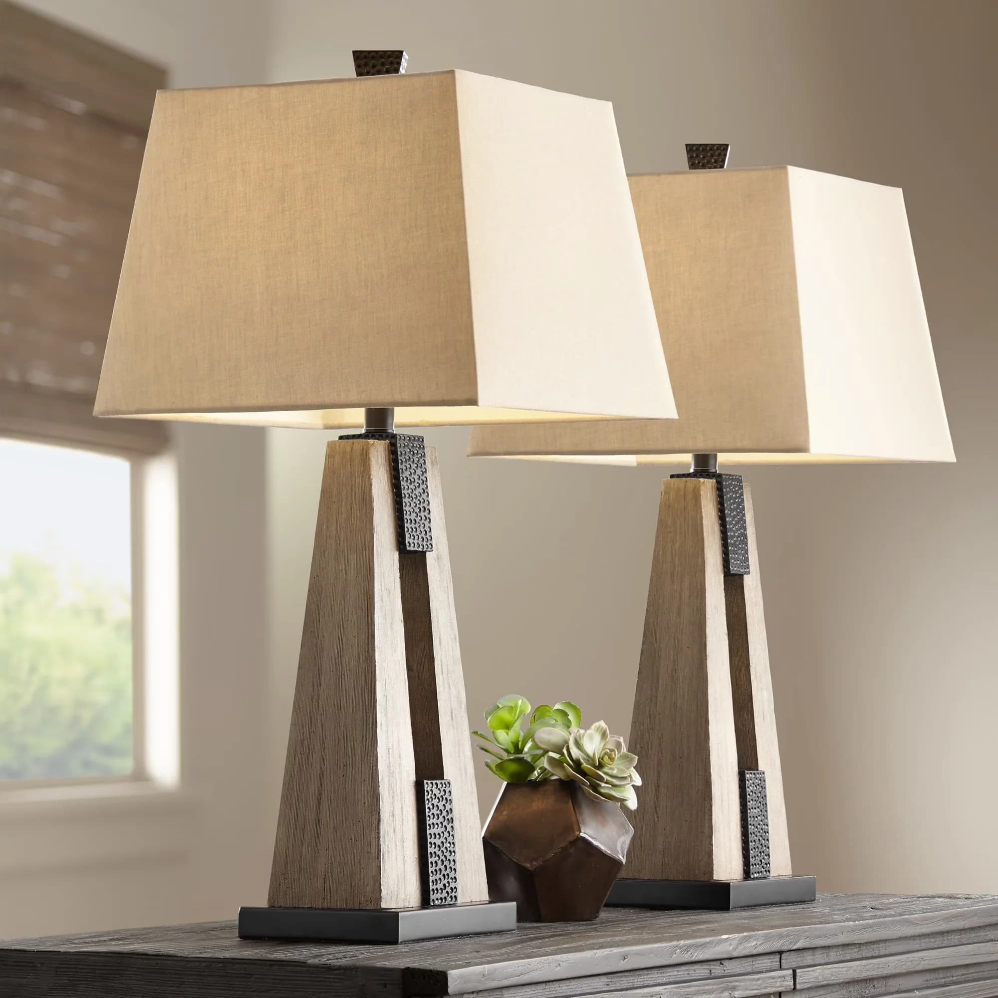 Lamp Set Durable with Incandescent, Farmhouse - Polyester Brown for Living Room Model 4D5EAD