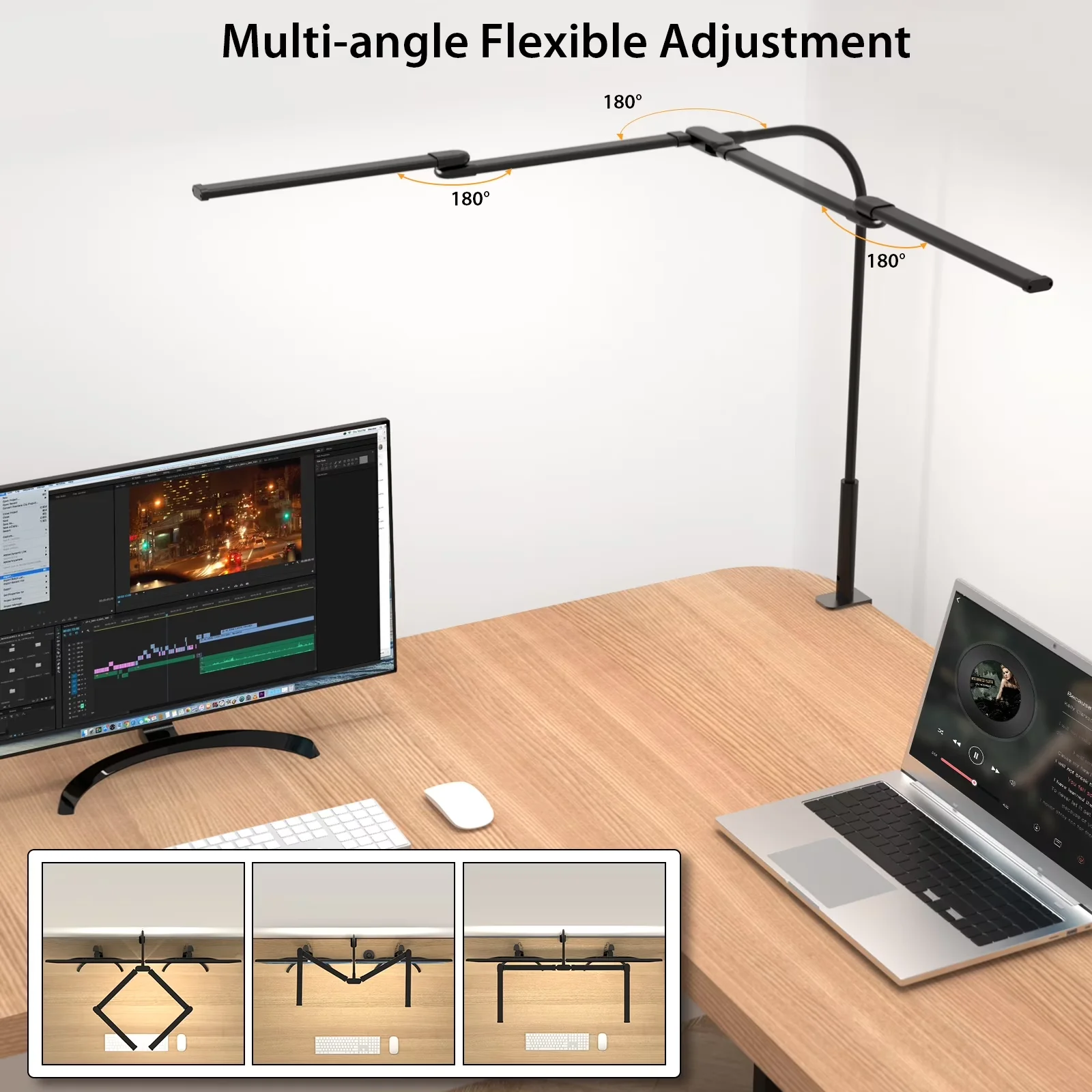 Professional Desk Lamp with LED, 24W, Gooseneck - Black Plastic, Metal for Office, Home Model AB25DB