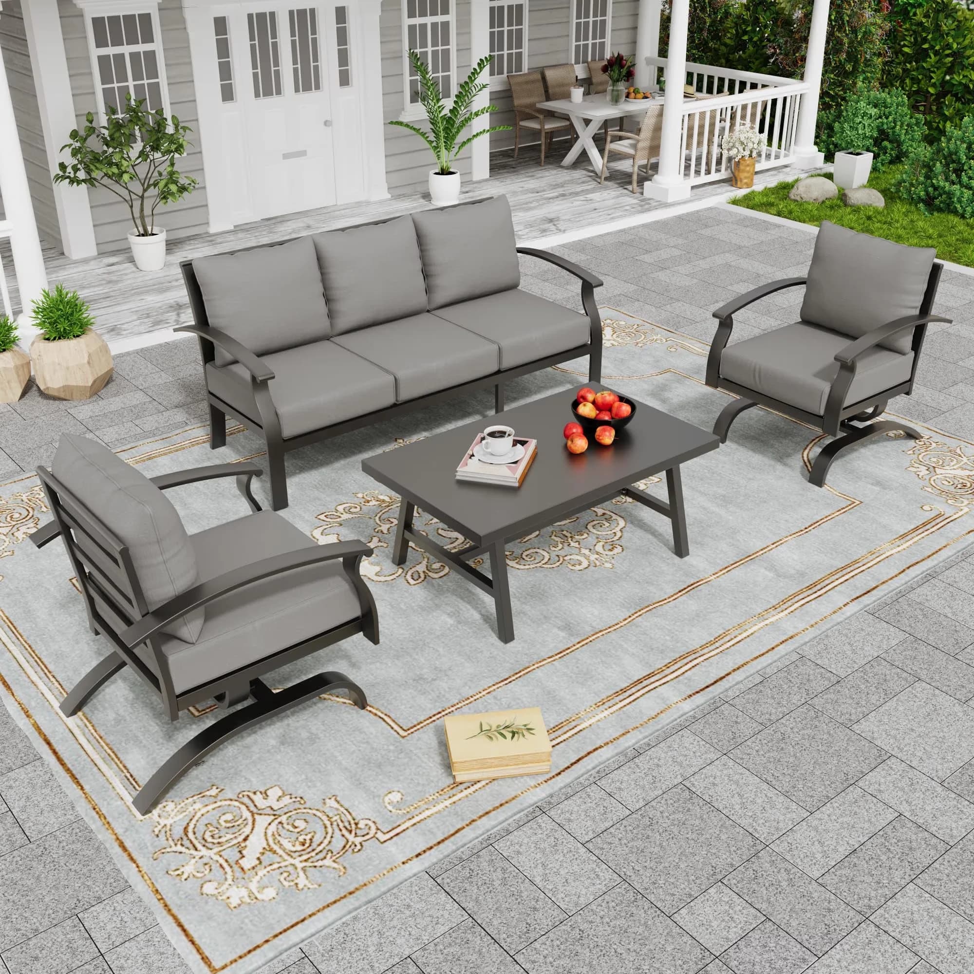 Innovative Patio Conversation Set with Weatherproof, 4 Piece Outdoor Sectional Sofa - Gray Metal Model B1A57A
