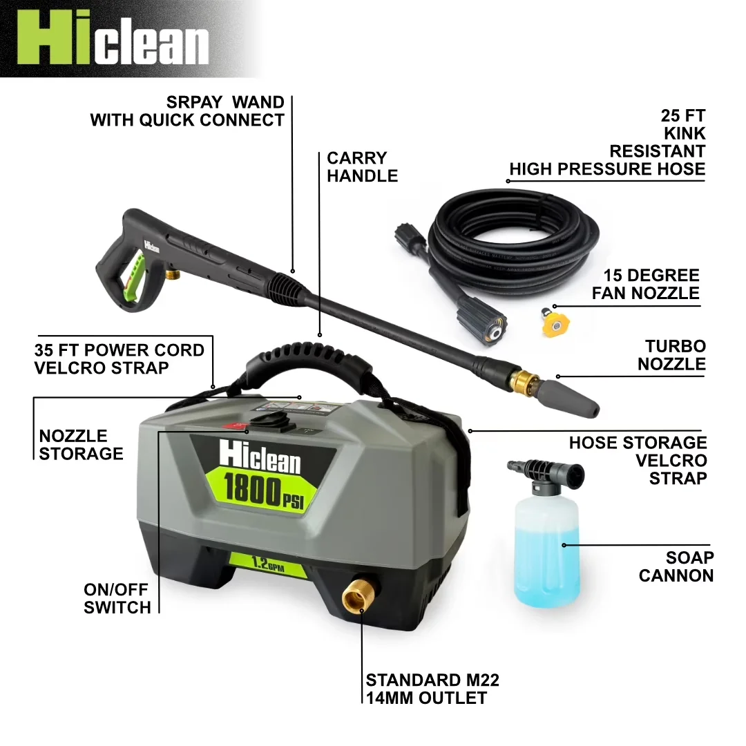 Versatile Pressure Washer with Quick Connect Tips, 1800 PSI Electric, Powerful - Model 62F5EE
