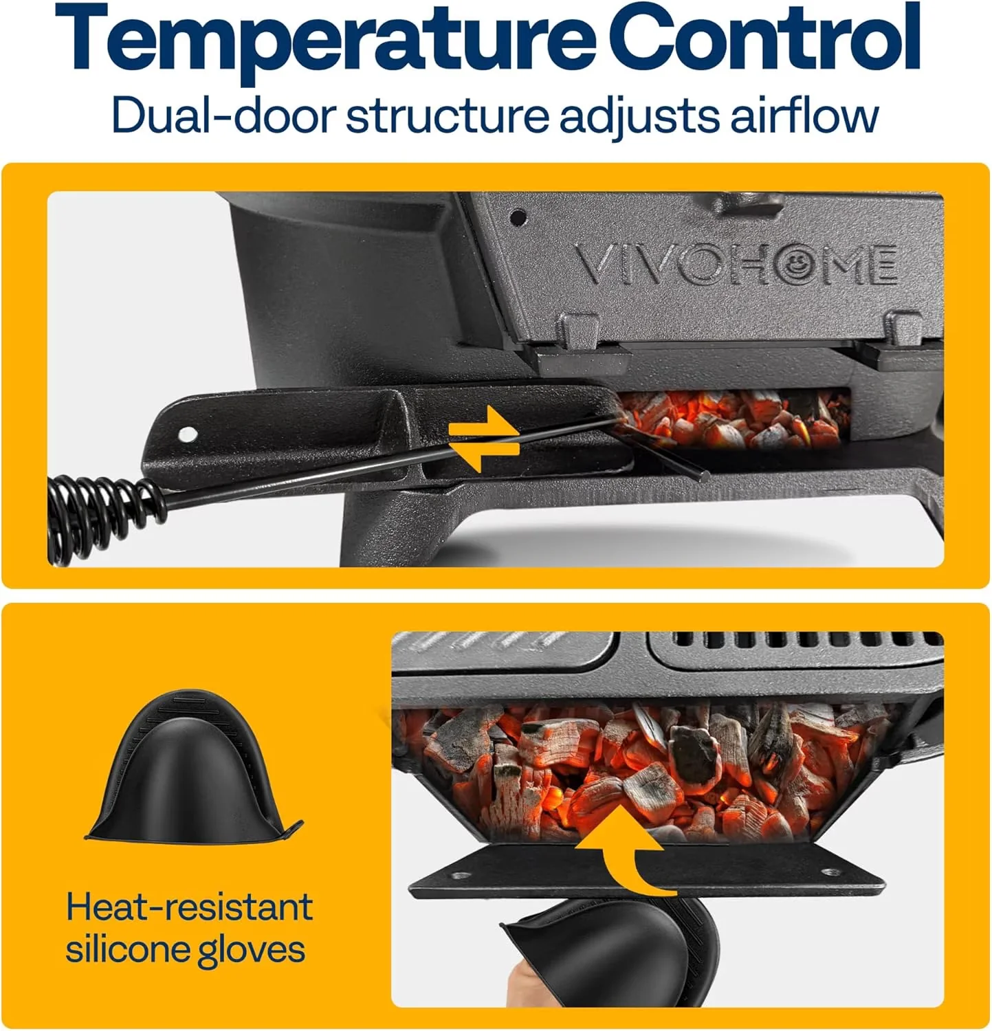 Innovative Flat Top Grill with Dual-Function Grill Tool, 2 Furnace Doors, Interchangeable Grates & Griddle - Iron Black Model AA0FCB