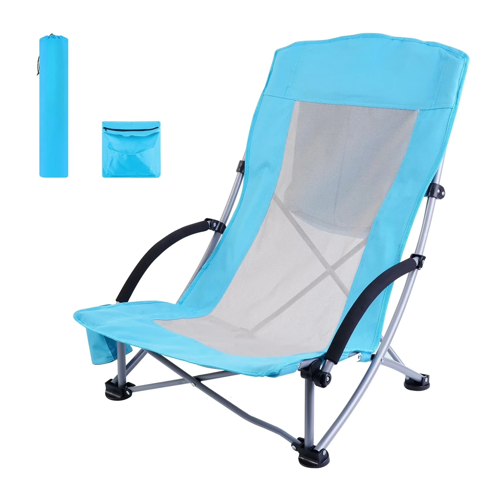 Beach Chair Professional with Folding, High Back Support, Cup Holder - Blue Model 999273