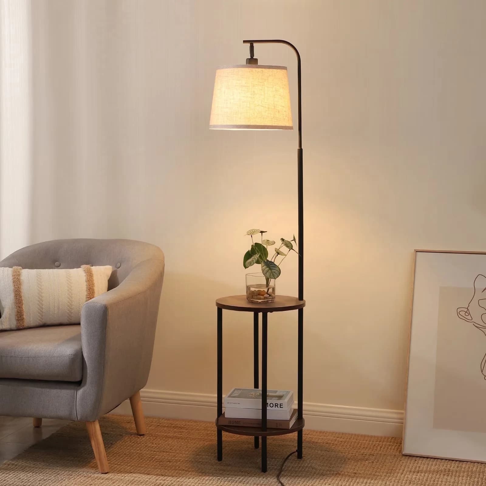 Floor Lamp Classic with LED, Farmhouse, Table - Metal Brown for Living Room Model F2BD72
