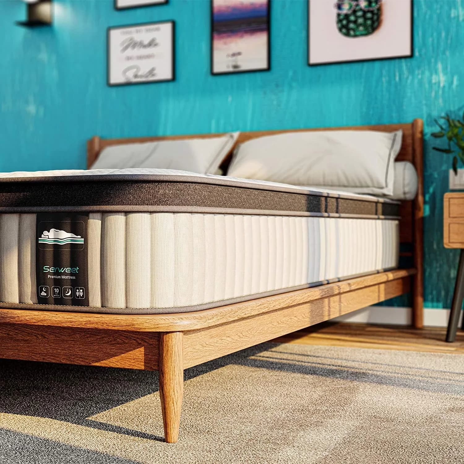 Sleek Mattresses Accessory with Mattress-In-A-Box, Medium Firm Innersprings Mattress - Gray Memory Foam Model BCEEC7