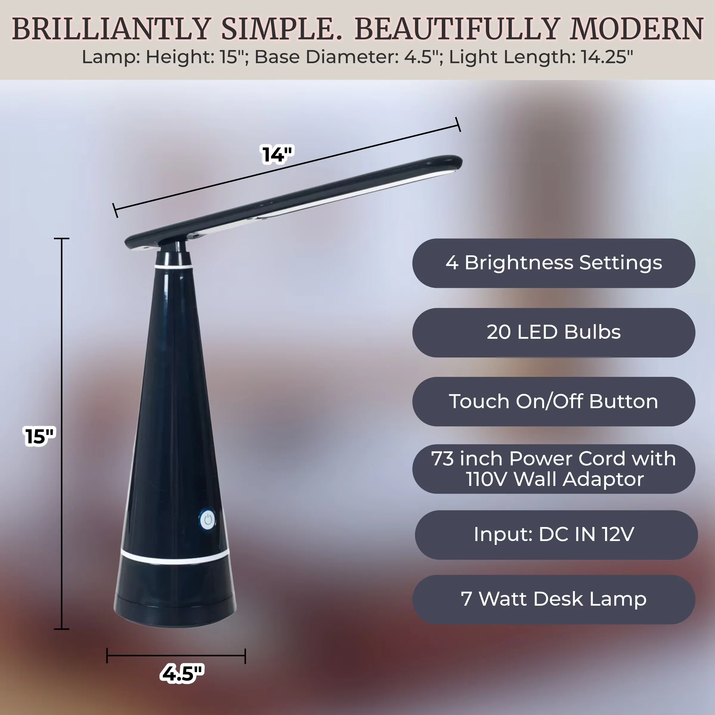 Stylish Desk Lamp with LED, Modern, Modern LED - Black Metal - Traditional Style Model D33206