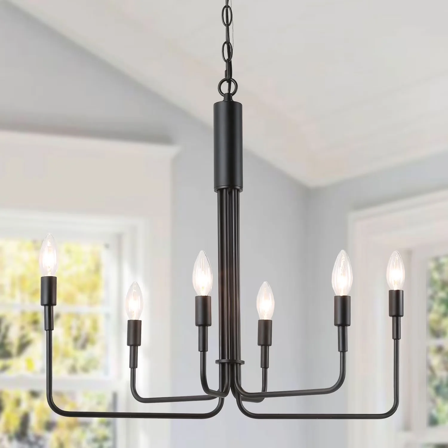 Ceiling Lights Fixture Modern with LED, Industrial, Black Linear Chandelier - Black Metal for Kitchen, Bedroom Model 03B154