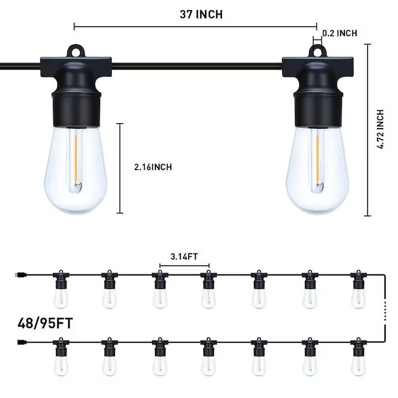 Modern Novelty Light with LED, Waterproof, 48Ft LED Outdoor String - White for Patio, Garden Model 94466C