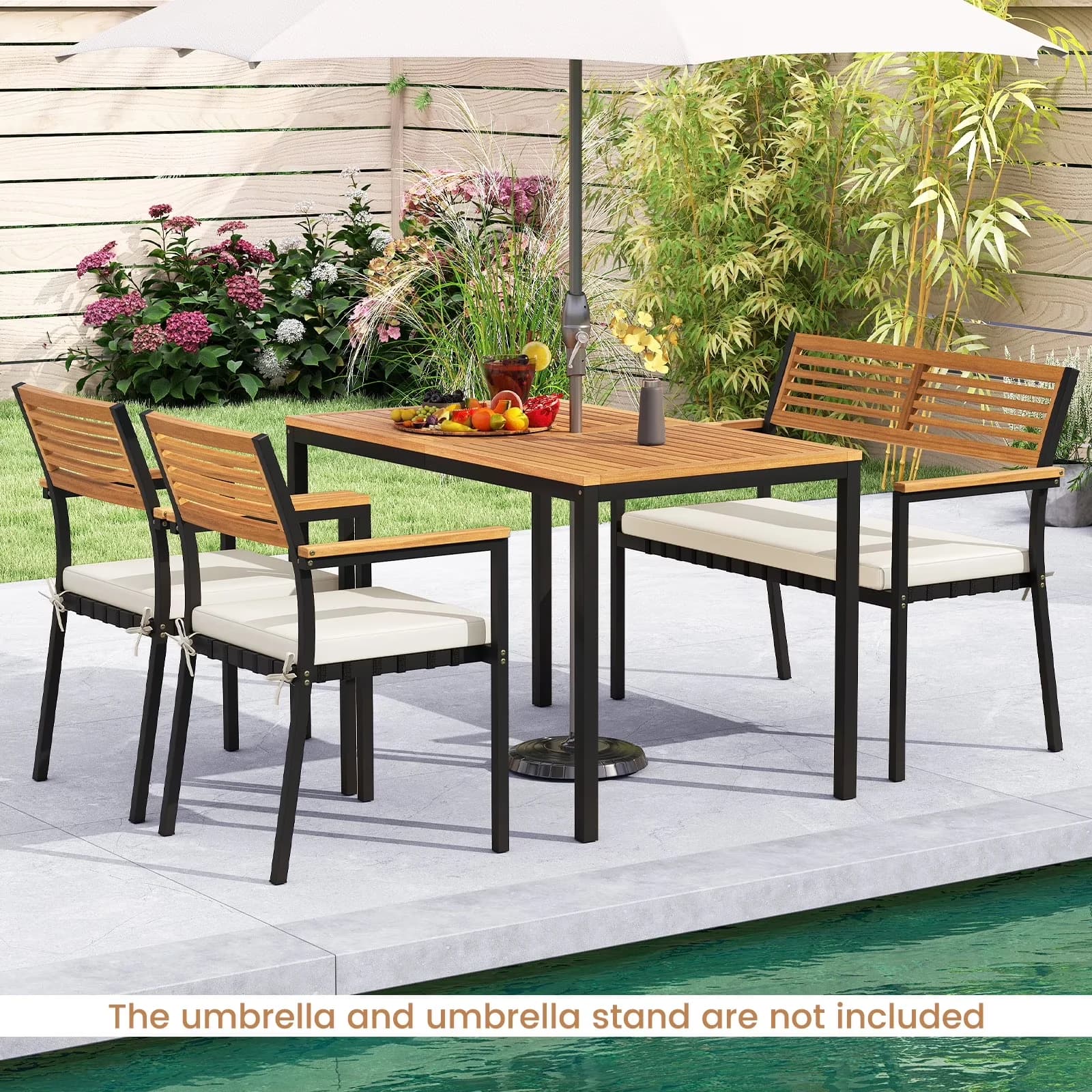 Quality Patio Dining Set - Black Acacia Wood, Metal, Weaving Ropes, Polyester Fabric, Sponge Model 5F6495