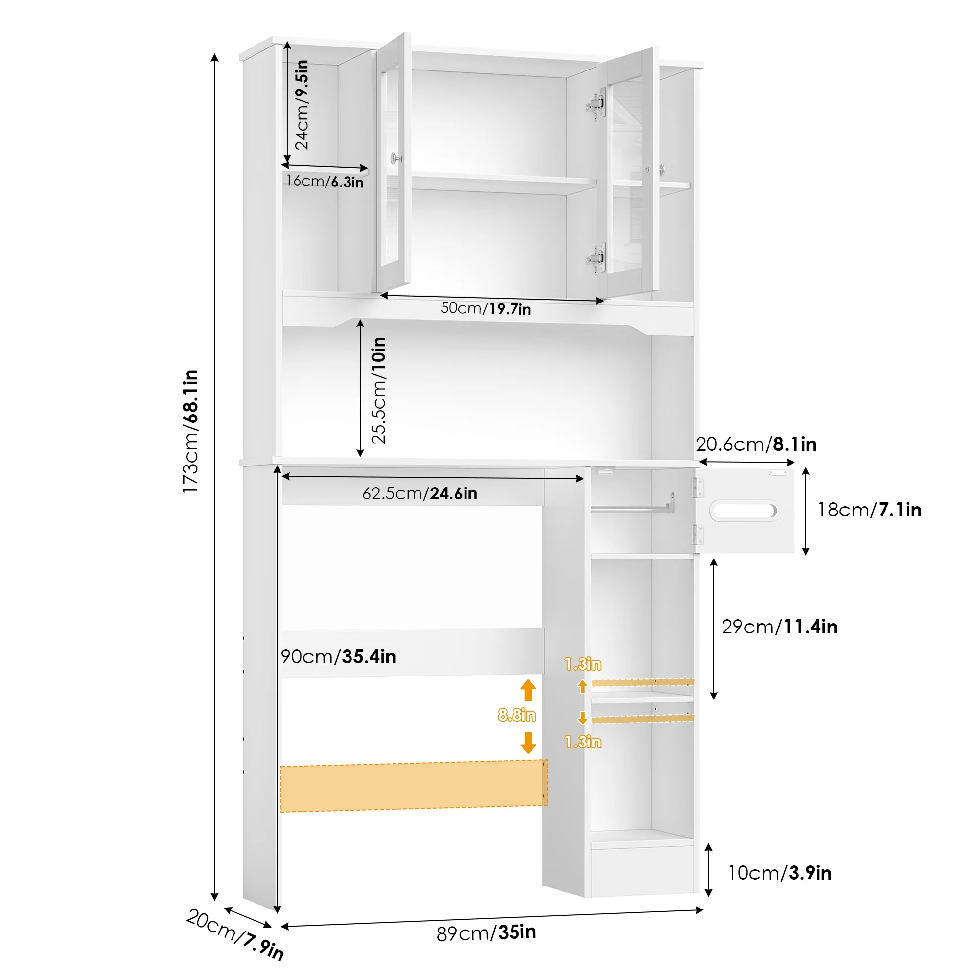 Sleek Bathroom Renovation with Contemporary, Adjustable Shelves - White Manufactured Wood, Metal for Bathroom Model B228C8