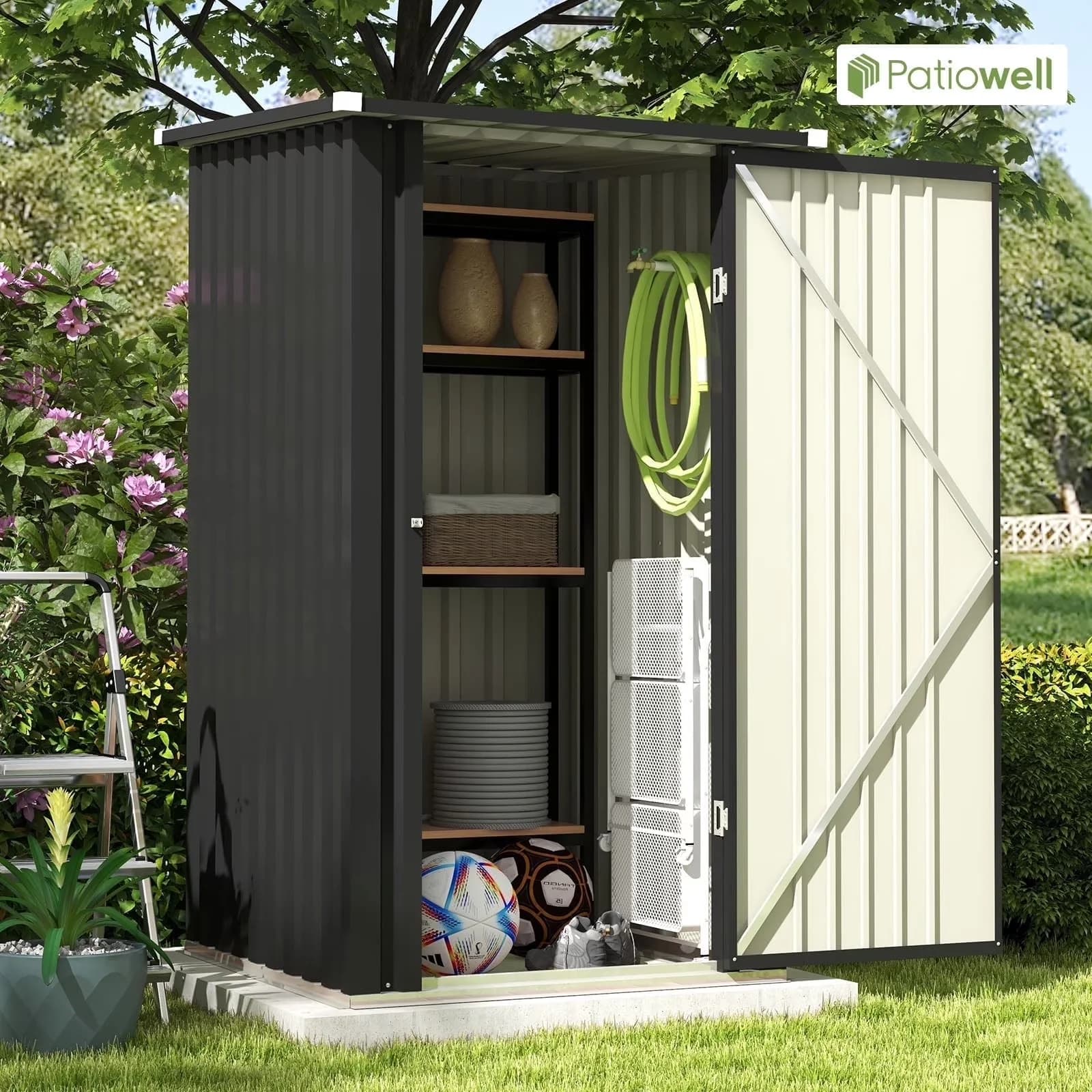 Modern Shed with Lockable Door, Sloping Roof and Single Lockable Door, Constructed from durable metal. - 3' x 3' Model 237857