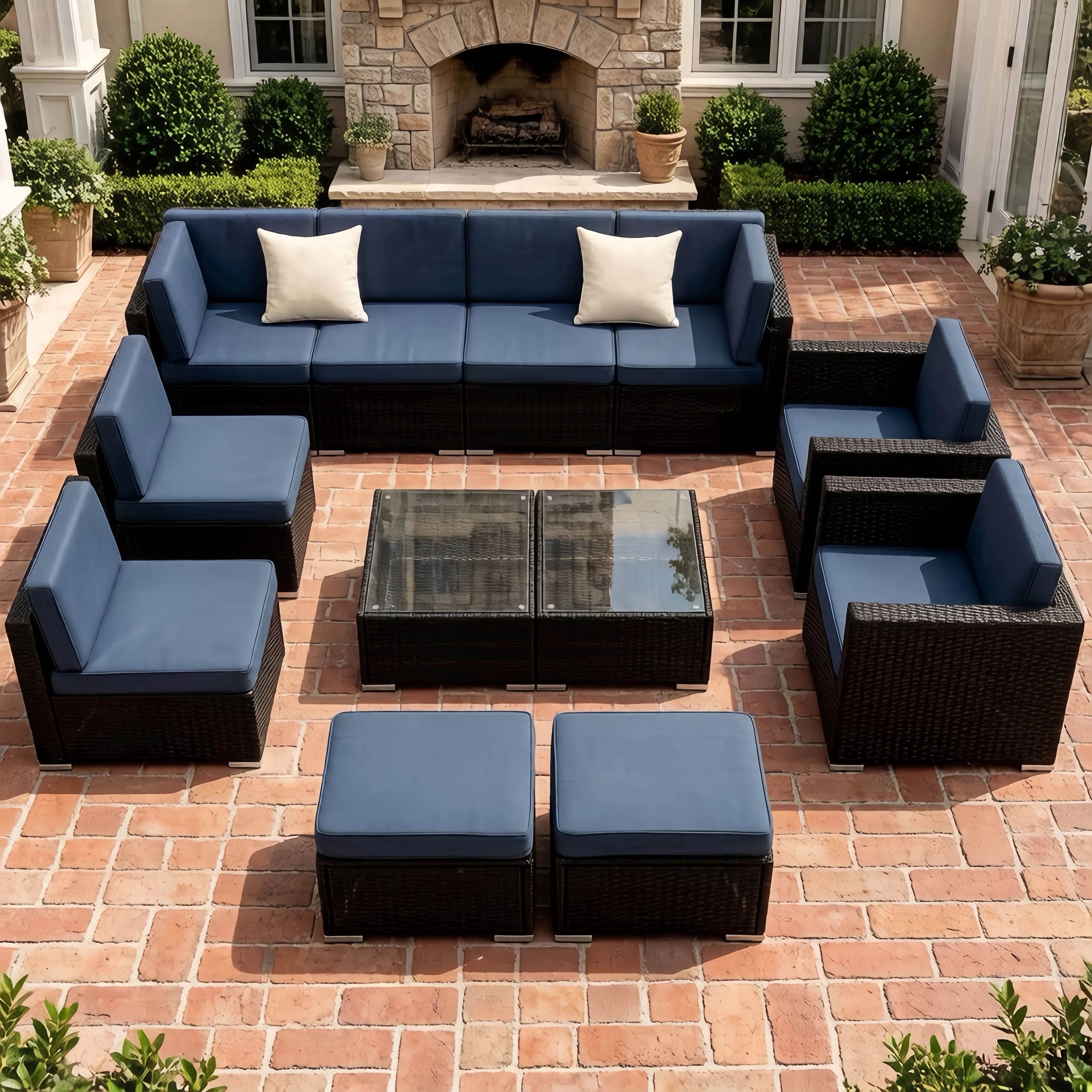 Reliable Patio Conversation Set with Weatherproof, Blue, Coffee Table and Thick Cushions - Rattan Blue Model B2CB76