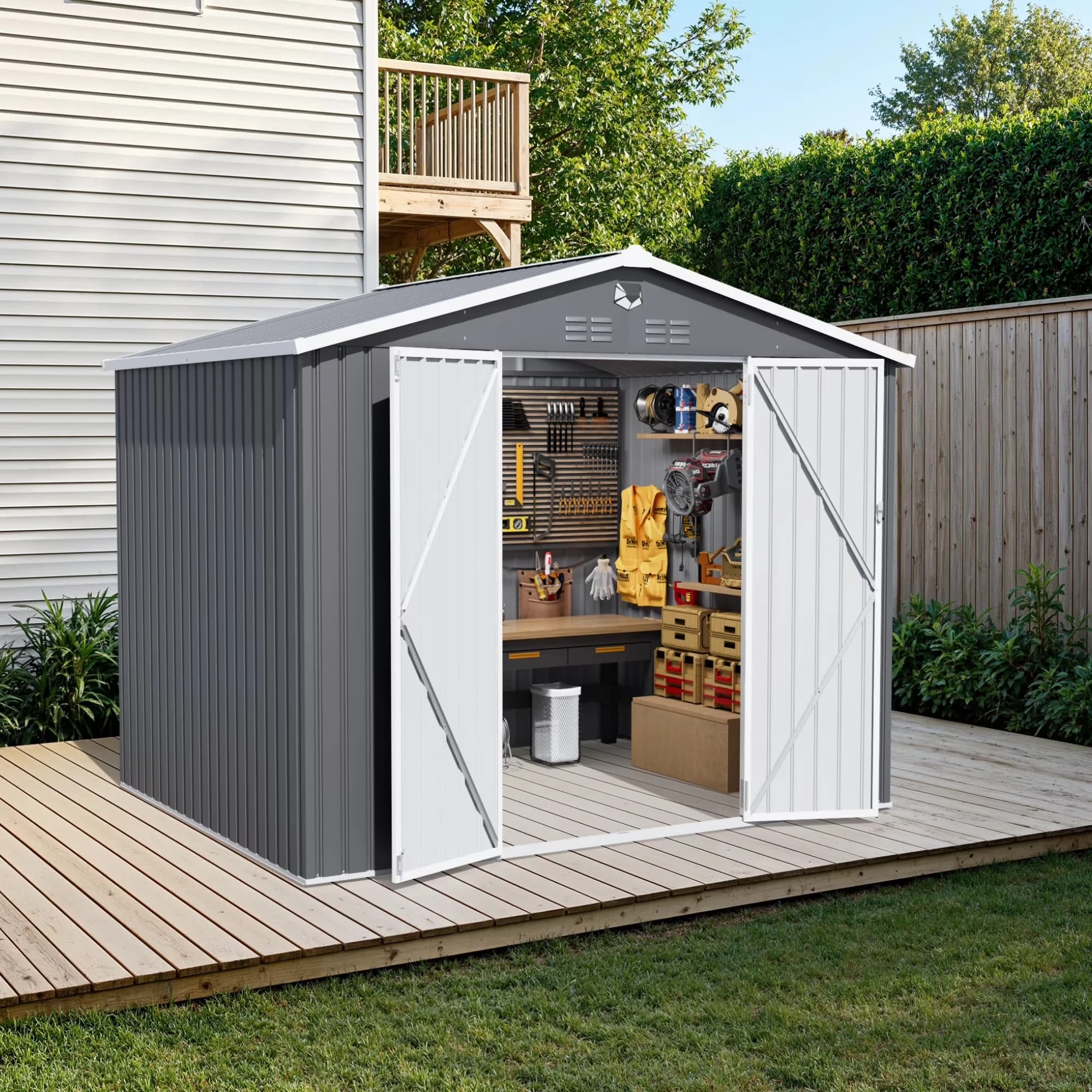 Versatile Shed with LED, Lockable Door, Led Light & Air Vents - Metal Black Model F109A2