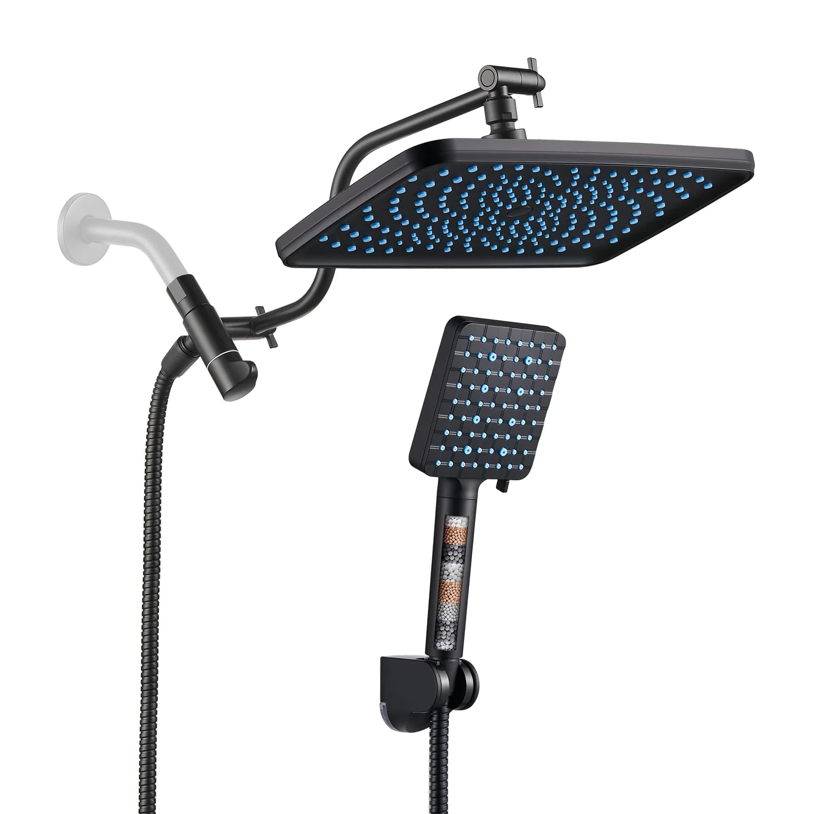 Shower Head Compact with Adjustable Heads, Easy To Clean - Black Abs (Acrylonitrile Butadiene Styrene), Stainless Steels Model 74A17D