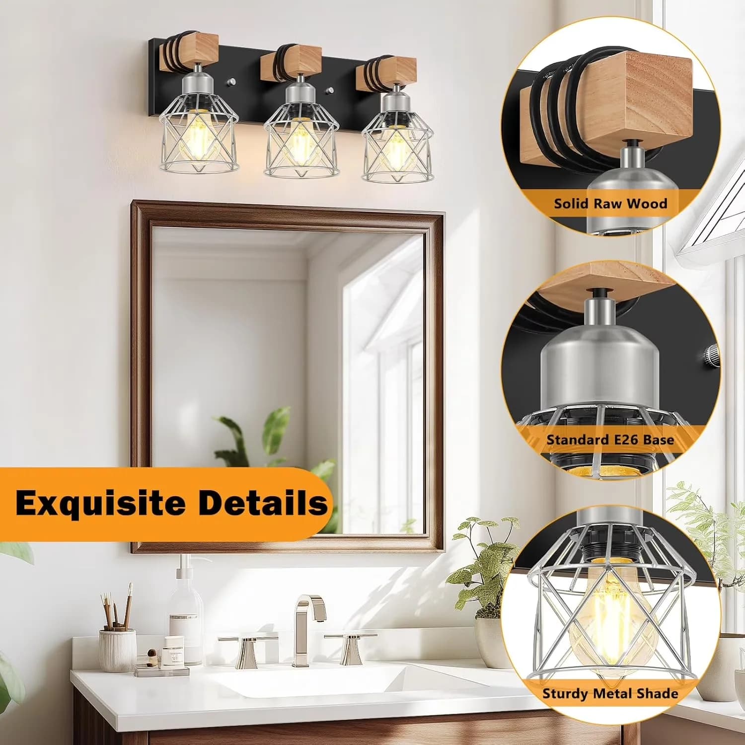 Bathroom Renovation Modern with Incandescent, Dimmable, Farmhouse - Black, Silver Metal, Wood for Living Room, Bedroom Model 757092
