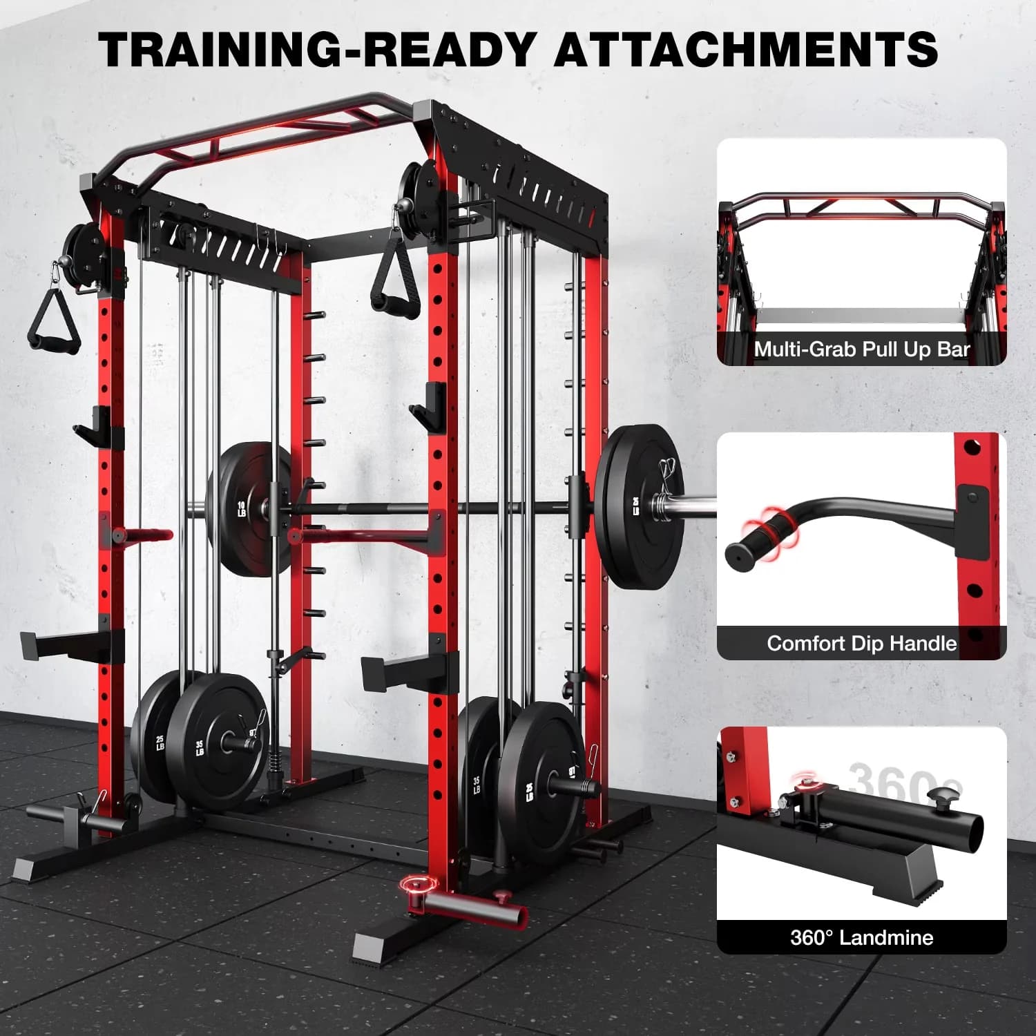 Versatile Home Gym with Multifunctional, Workout Machine, Dual Pulley Cable Crossover System - Red Stainless Steel for Home Model AB7BDD