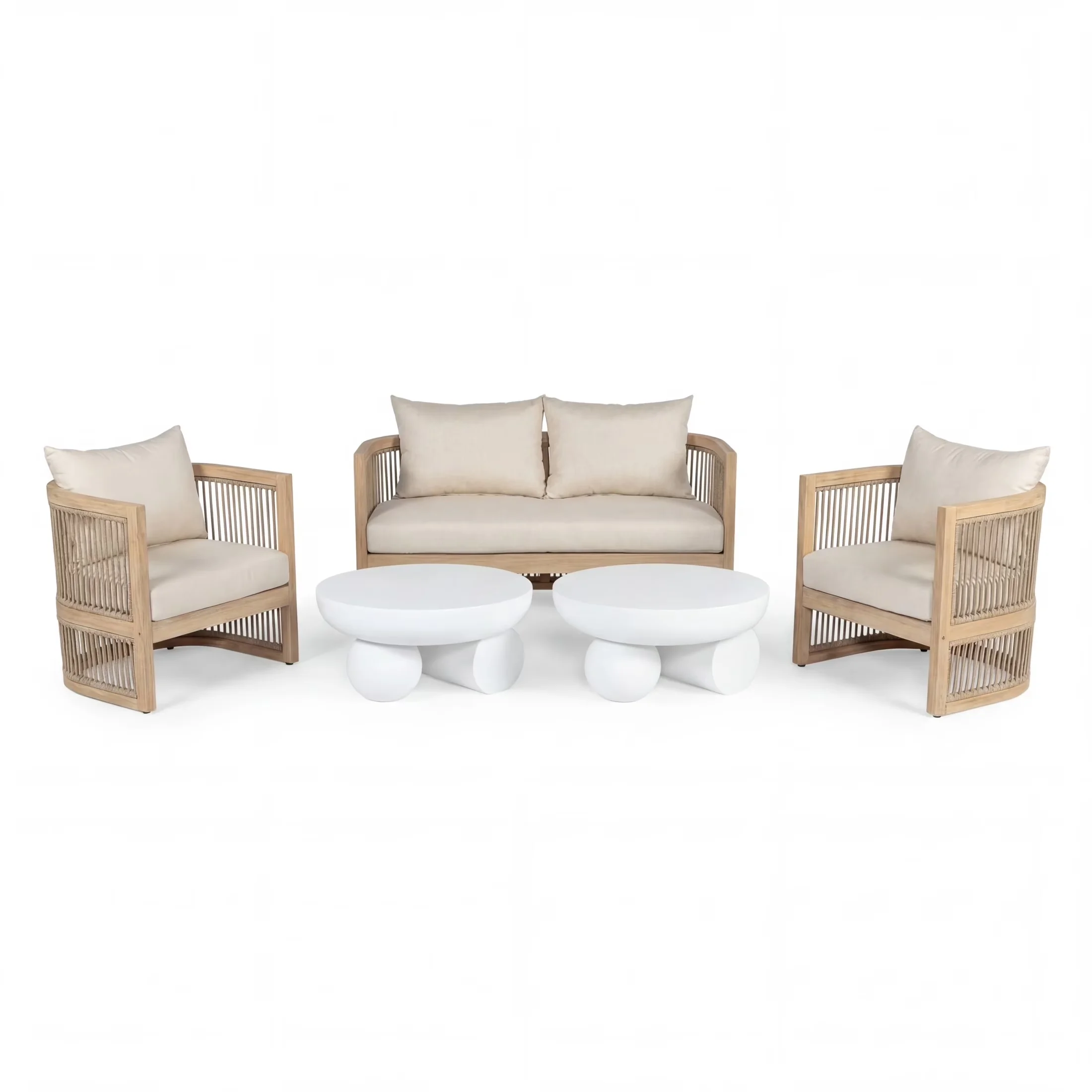 Essential Patio Conversation Set with 5-Piece Outdoor Light Teak, Table Material: Magnesium Oxide, White Coffee Tables - Acacia Wood... Model 96D241