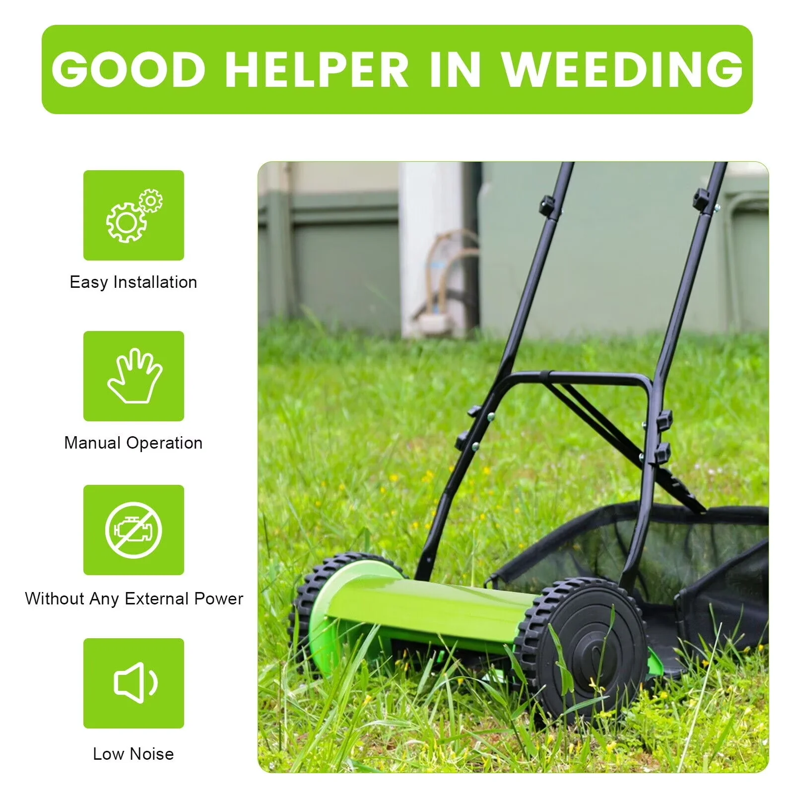 Durable Push Mower with Adjustable - Green Simple for Daily Use Model 237D59