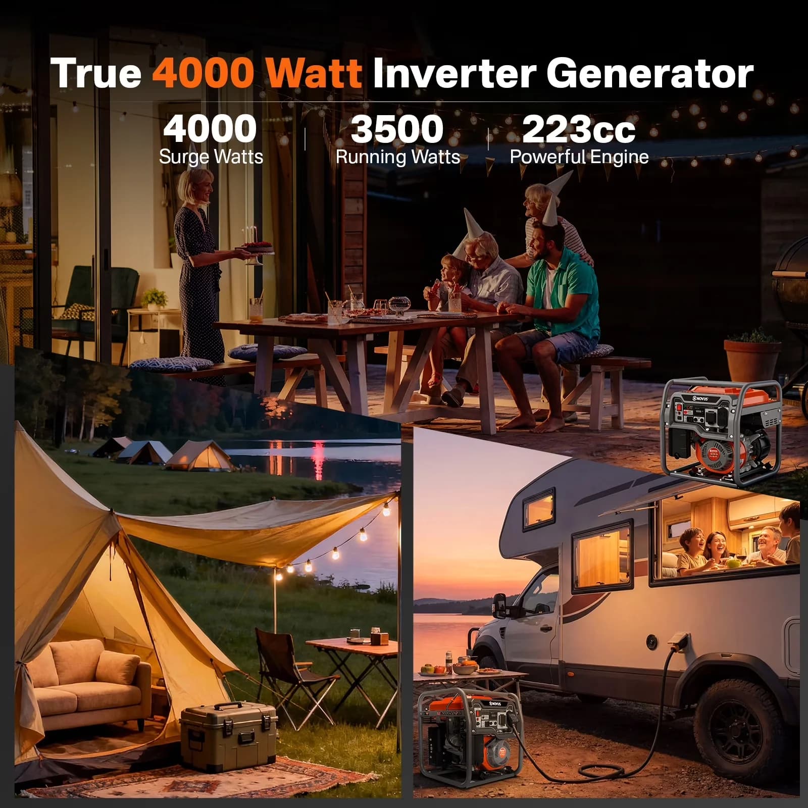 Generator Innovative with 4000W, Usb Port, Low Oil Shutdown - Commercial Quality Model 6D744F