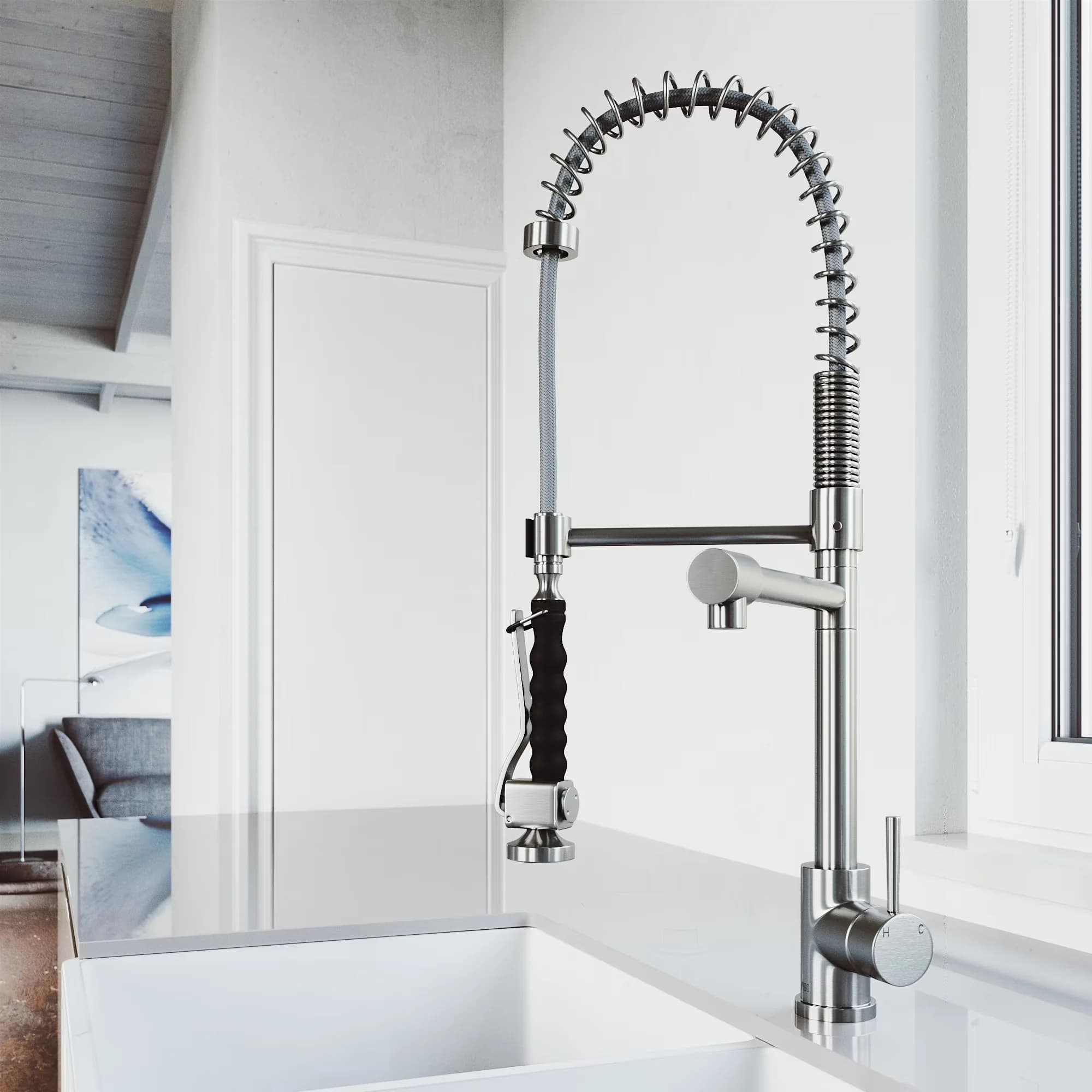 Sleek Kitchen Renovation with Easy To Clean, Mounting Hardware Included, 360 Degree Swivel - Brass Silver Model E97BF2