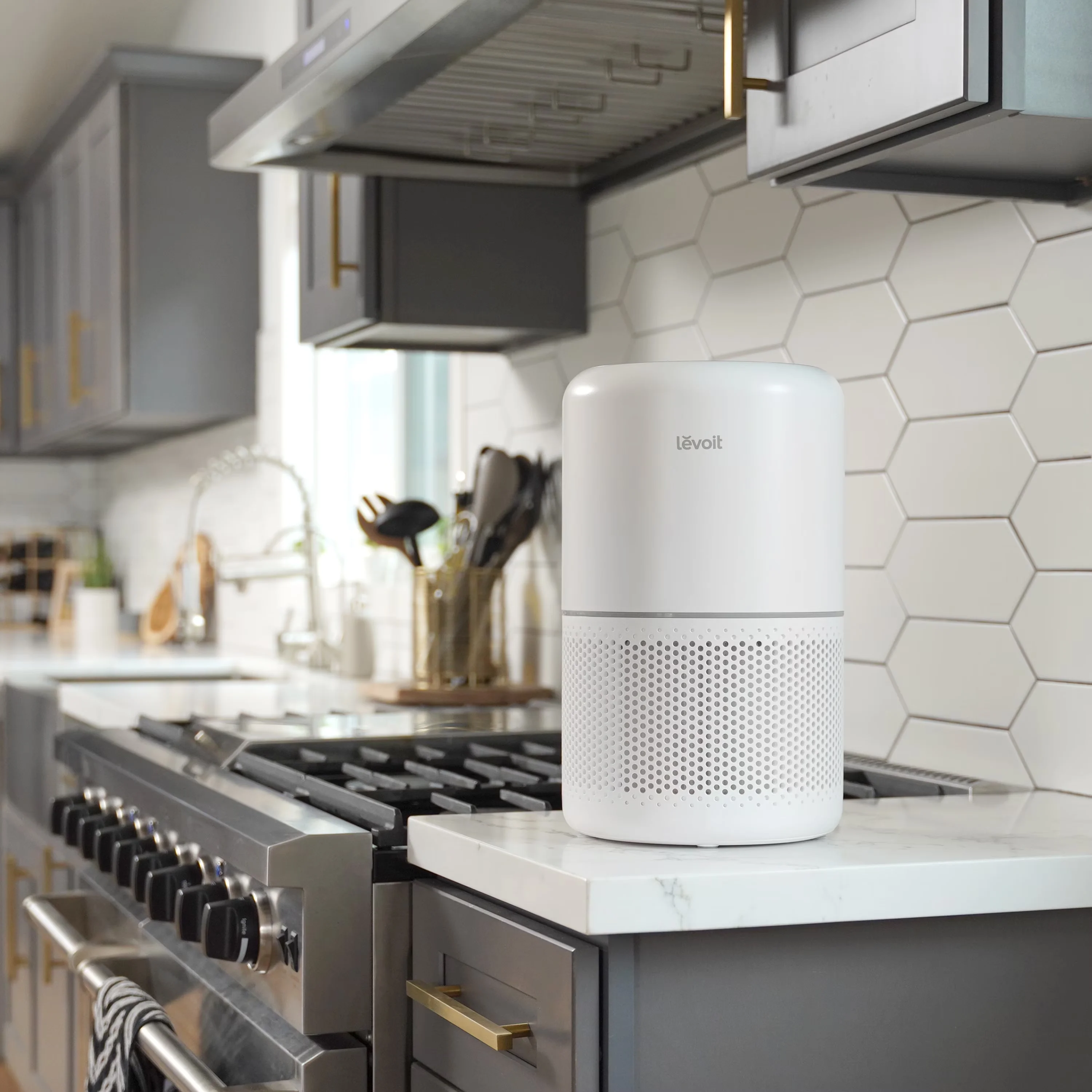 Stylish Air Purifier with Automatic Shut-Off, Variable Speed, Smart Technology Capable - White for Large Model C2E747