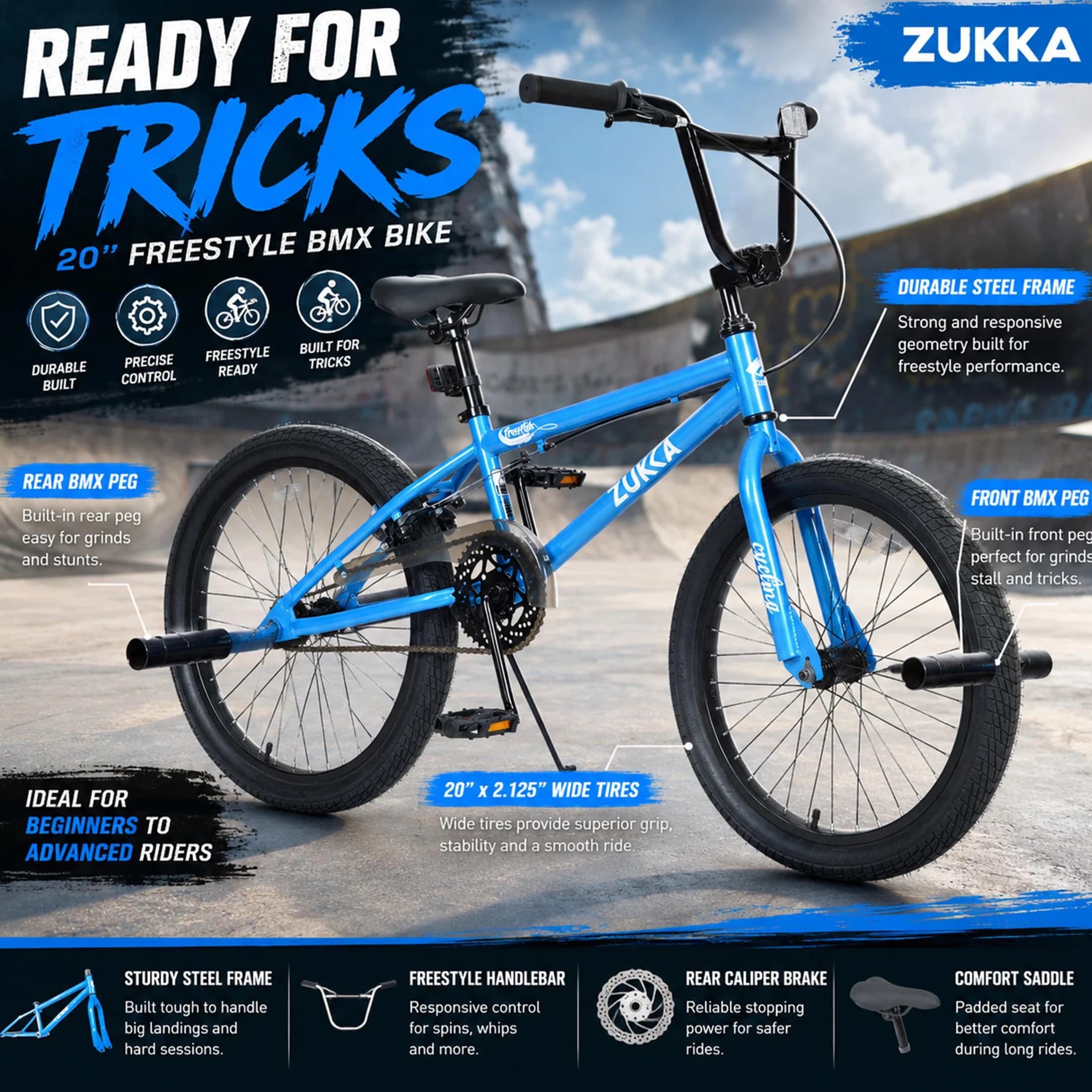 Classic Kids Bike with Adjustable Seat Height - Blue 20 Inch for Everyday Use Model E23C23