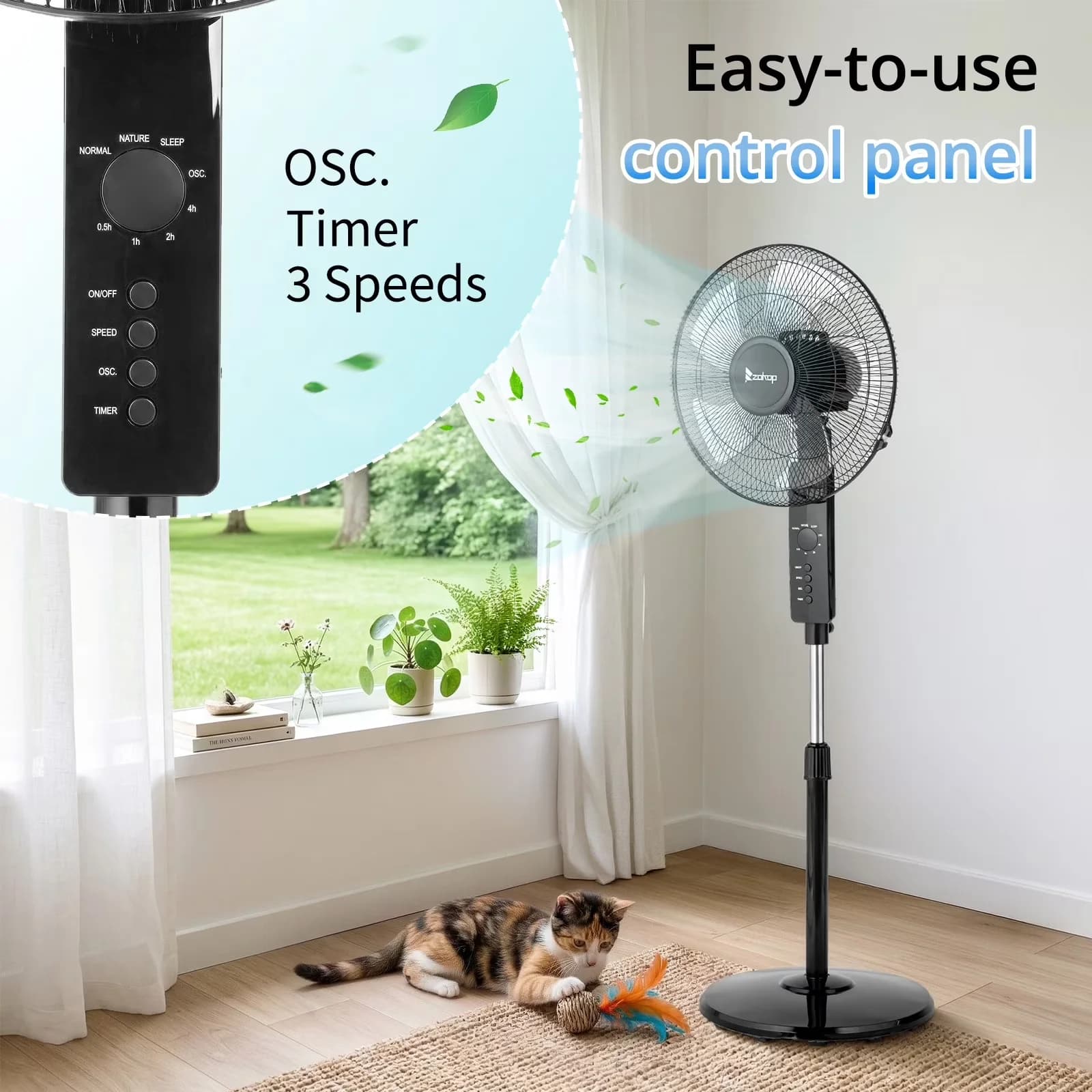 Essential Fans In Cooling with Led Display, Oscillating, Timer - Abs Black for Living Room, Bedroom Model 718E37