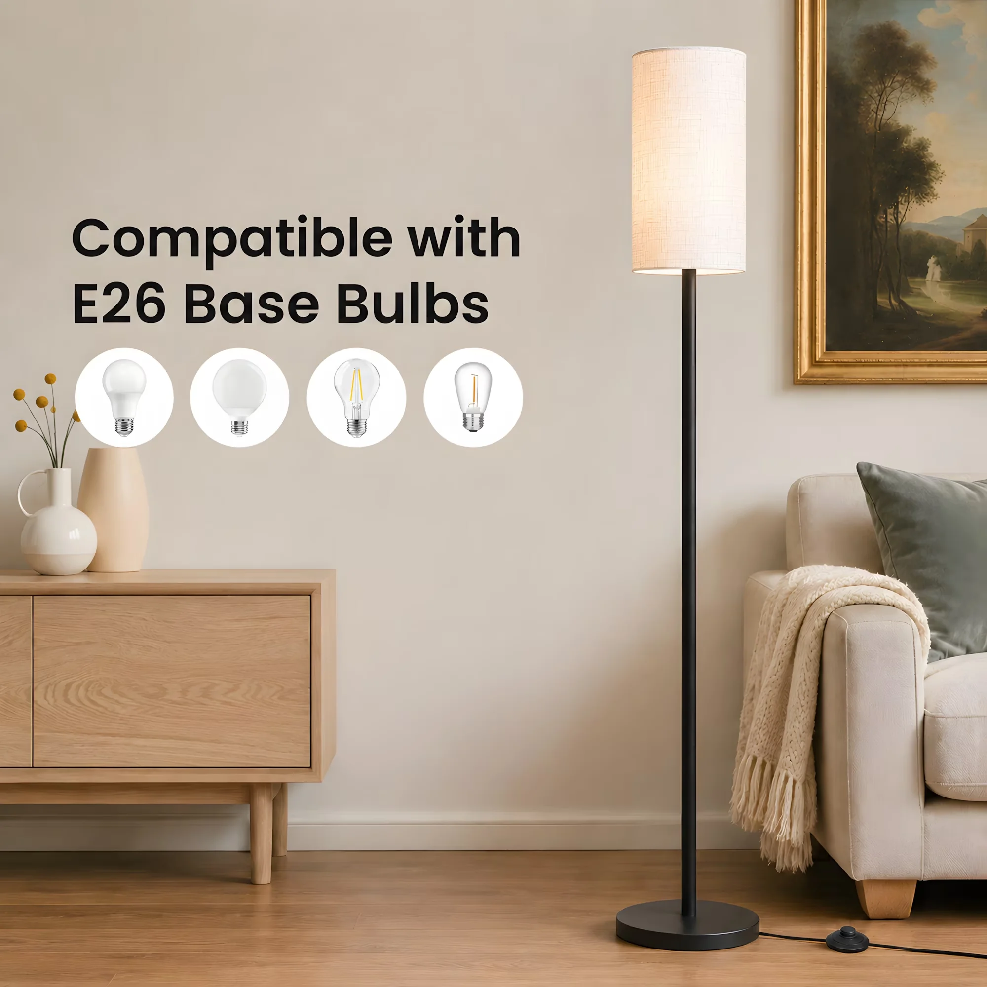 Compact Floor Lamp with LED, 9W, Lighting mode: White, Warm white, Yellow - Brown Metak for Living Room Model 8B8317