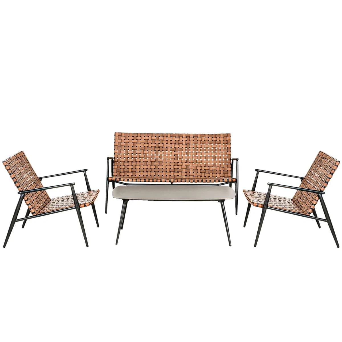 Patio Conversation Set Modern with Storage - Brown Metal, Wicker Pieces Model 7FC20C