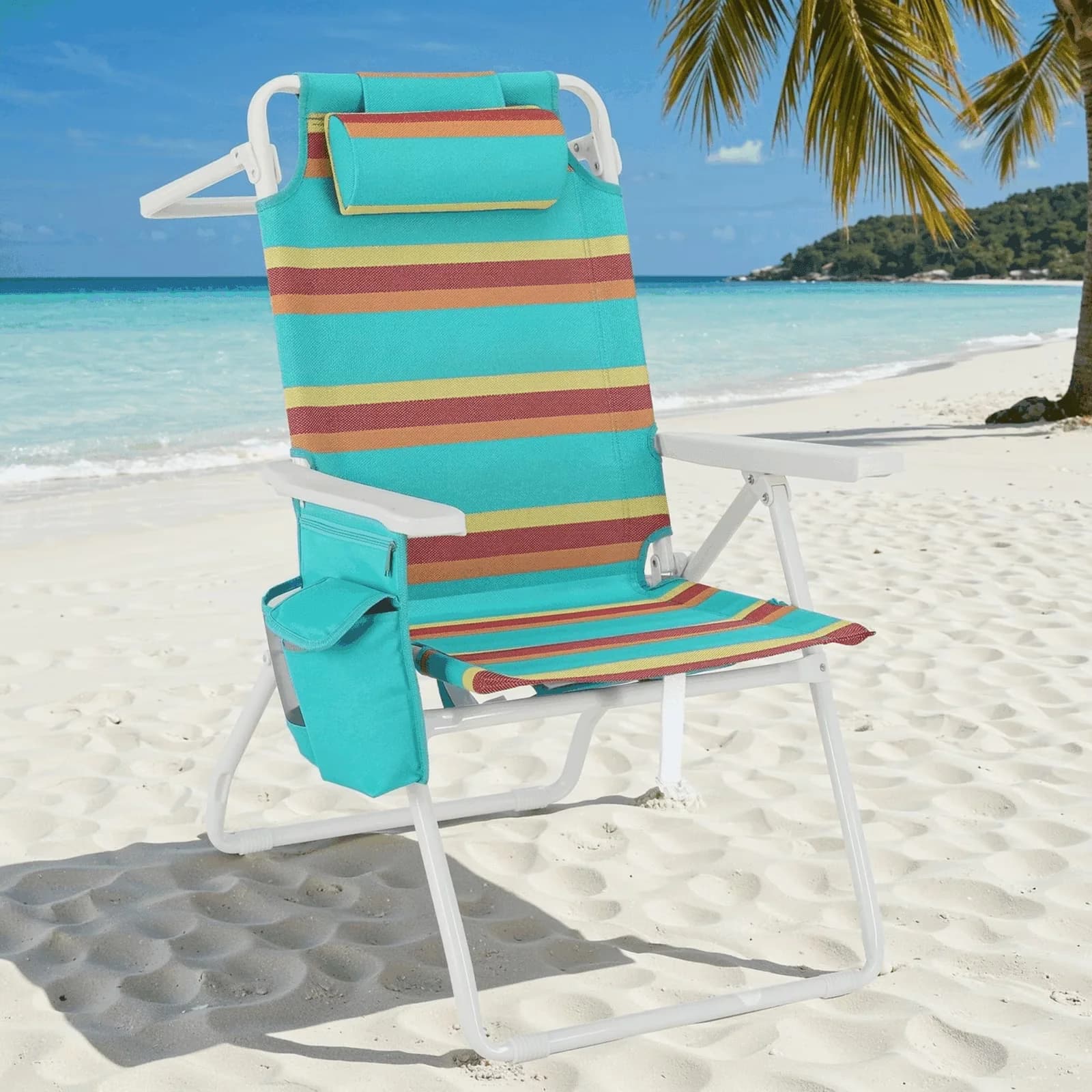 Efficient Beach Chair with Adjustable, Folding, Cooler Pouch - Yellow - Easy to Use Model C07C4D