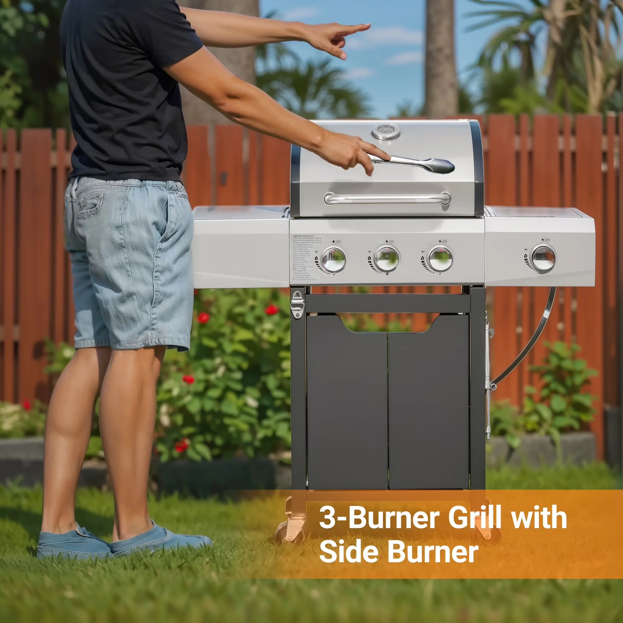 Efficient Gas Grill with 40500 BTU, Foldable Legs - Stainless Steel Silver Model B06171