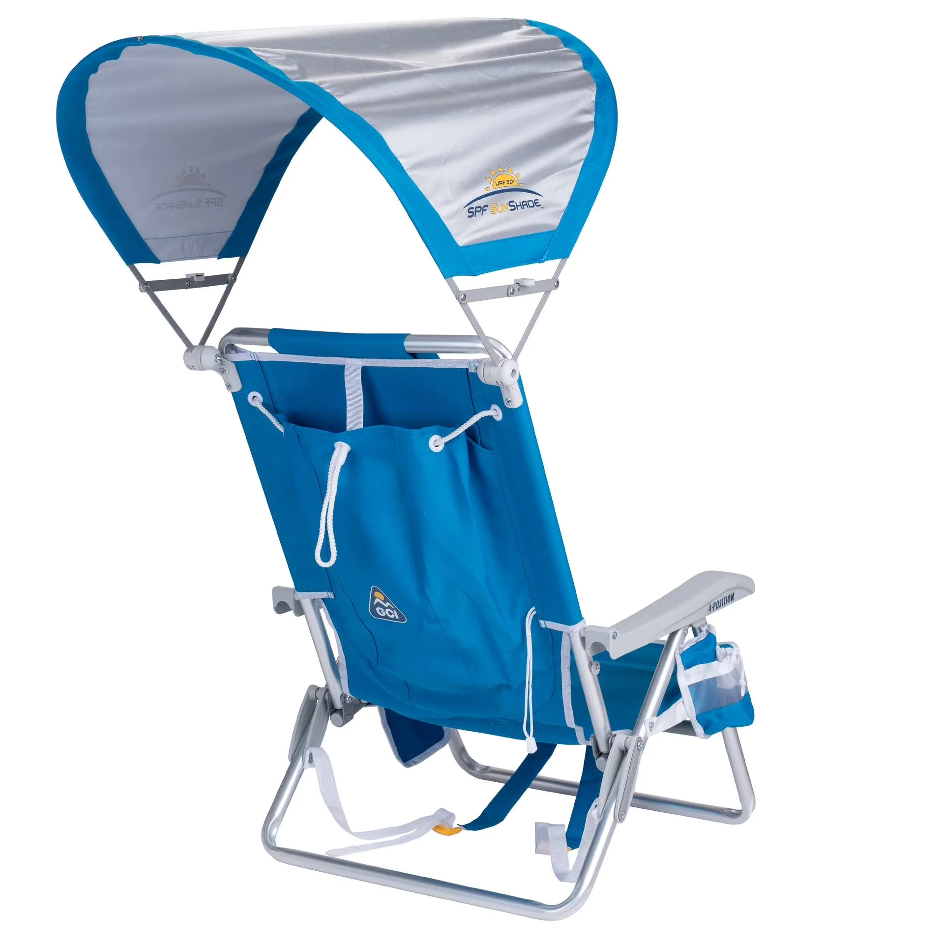 Innovative Beach Chair with Saybrook Blue, Side pocket for storing your phone, Canopy - Polyester, Steel, Aluminum Blue Model D629AE