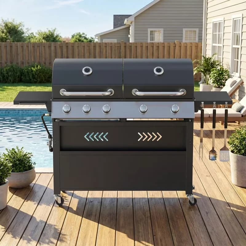Compact Flat Top Grill with Portable, Double Stainless Steel Lids, 2 in 1 Versatile Propane Gas and Griddle - Black Steel for... Model 8CFF58