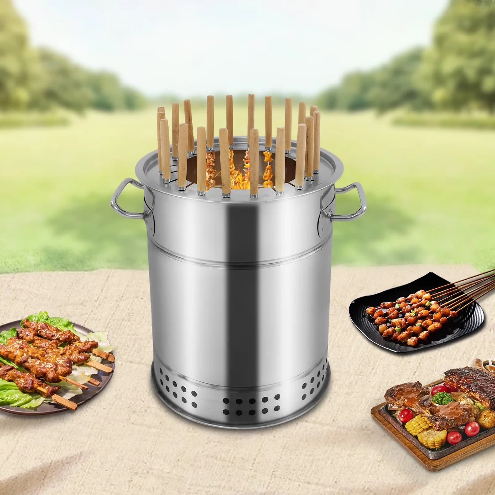 Innovative Charcoal Grill with Portable, 20-Skewer Capacity Mini BBQ, Smokeless - Non-Magnetic Stainless Steel, Iron Silver for... Model 7519E5