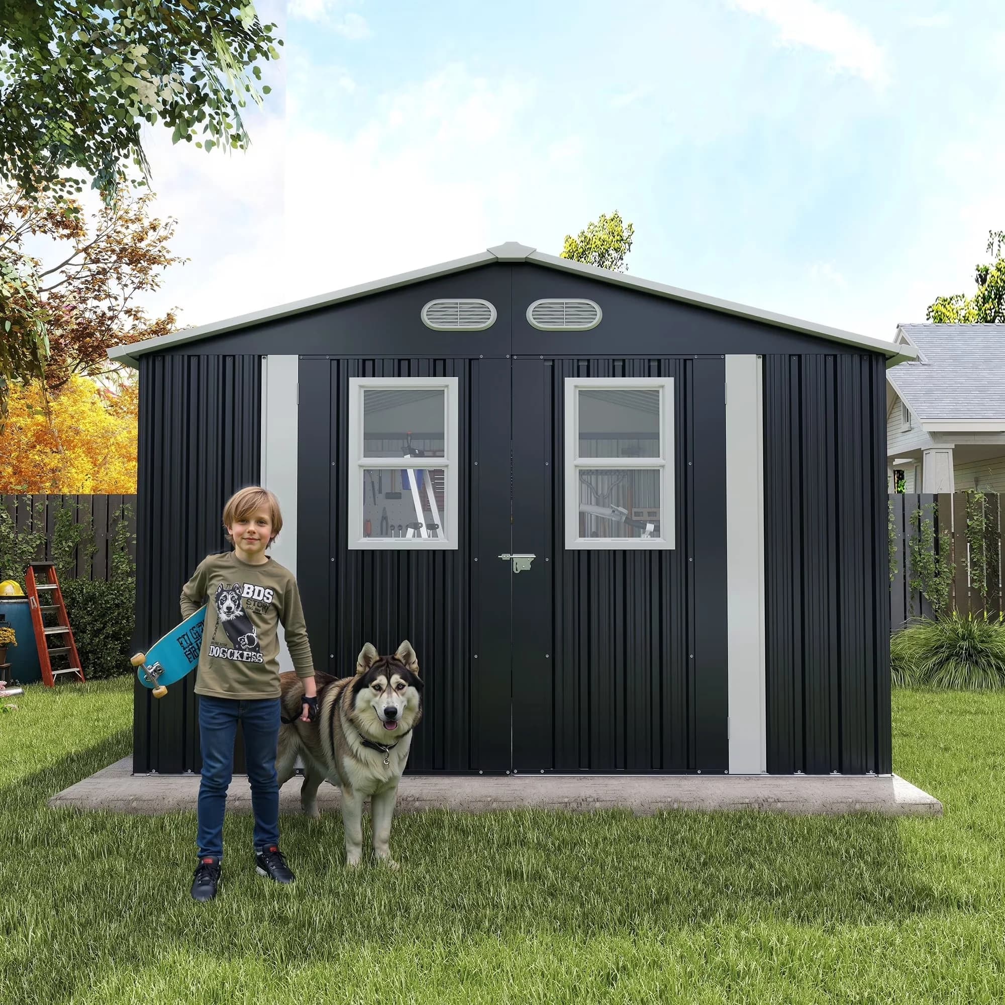 Shed Premium with Mold Resistant, 8x8 FT Outdoor Storage - Dark Gray-8X8Ft Metal Model 7C0760