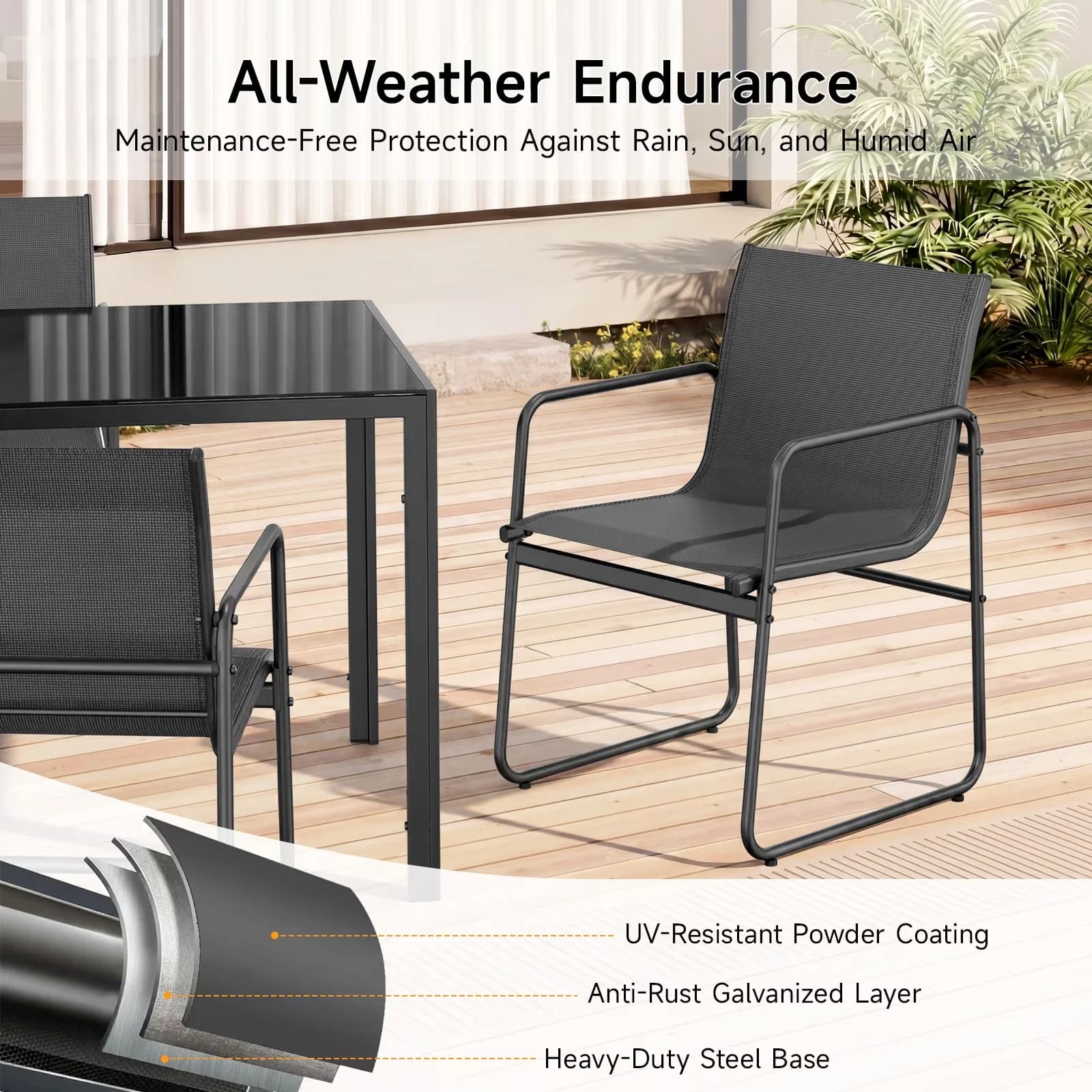 Premium Patio Dining Set with Storage, Weatherproof - Metal, Tempered Glass, Textilene Fabric Model A8A93B