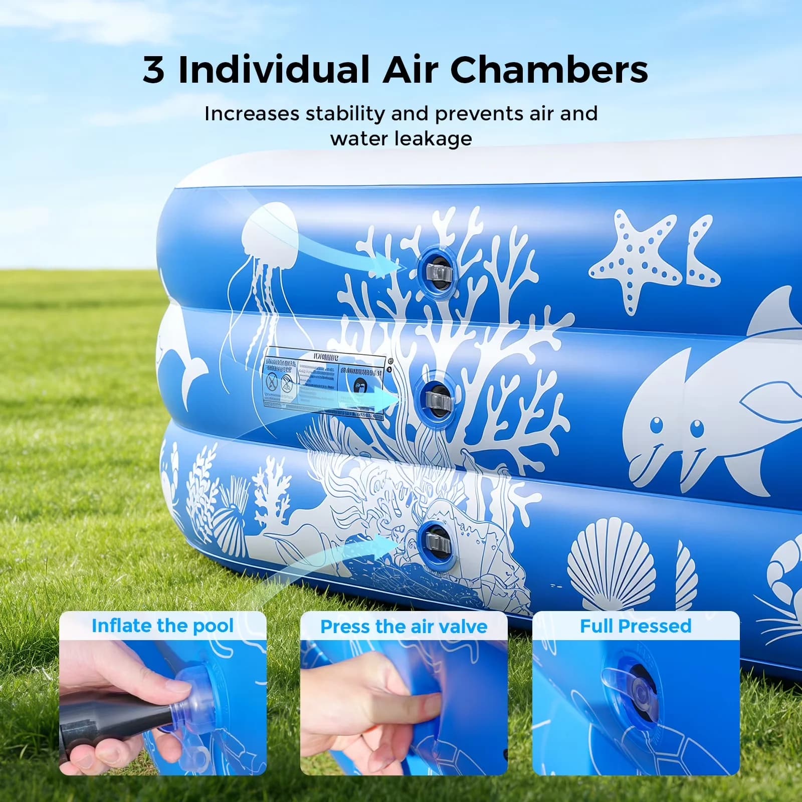 Innovative Inflatable Pool with Puncture Proof, Puncture Resistant - Blue Model CEF774