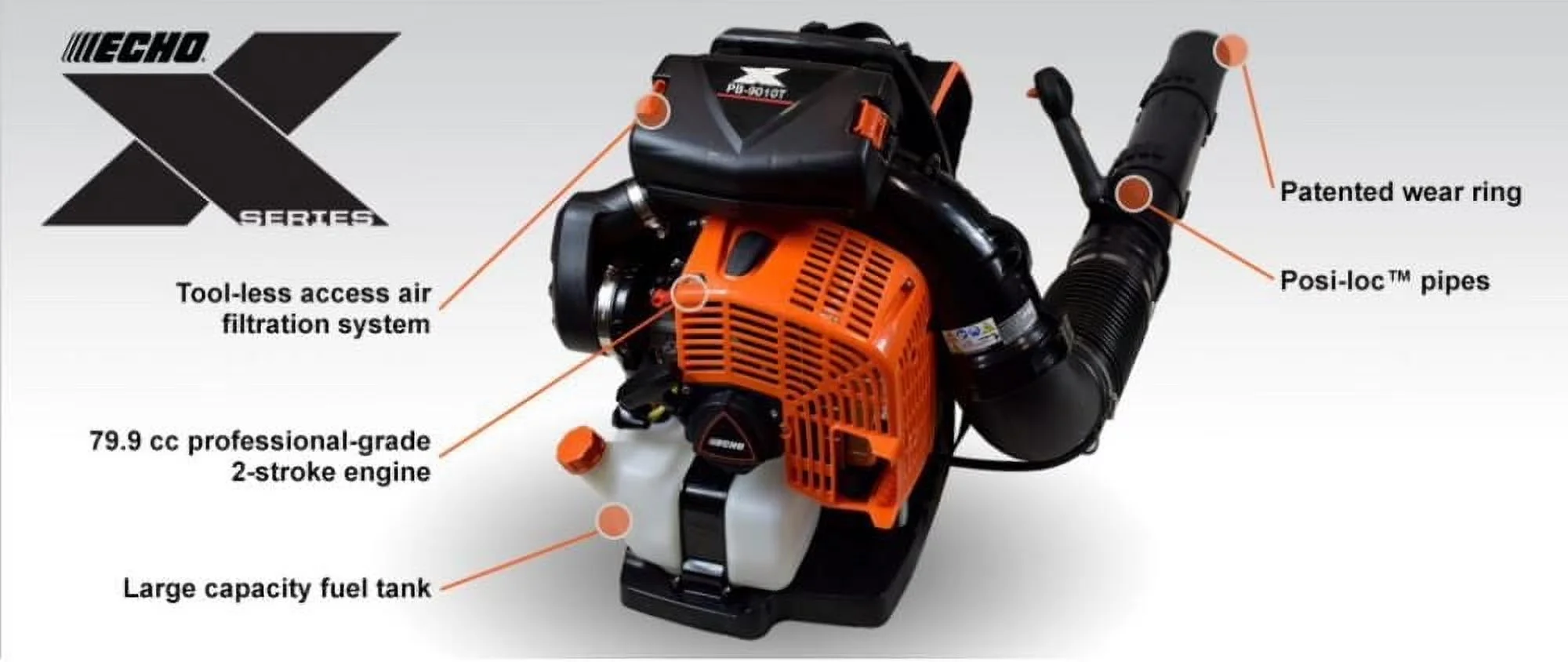 Premium Leaf Blower with Tube-mounted throttle for easy control, 79.9 cc gas 2-stroke engine, 220 MPH air speed - Model 3168F5