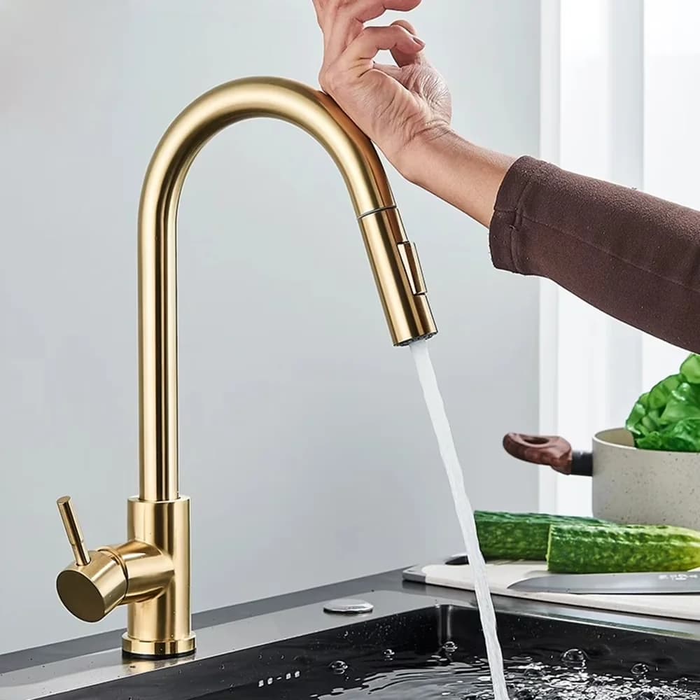 Durable Plumbing with Pull Out Sprayer, High Pressure, 360 Degree Swivel - Brass, Ceramic Gold Model 051384