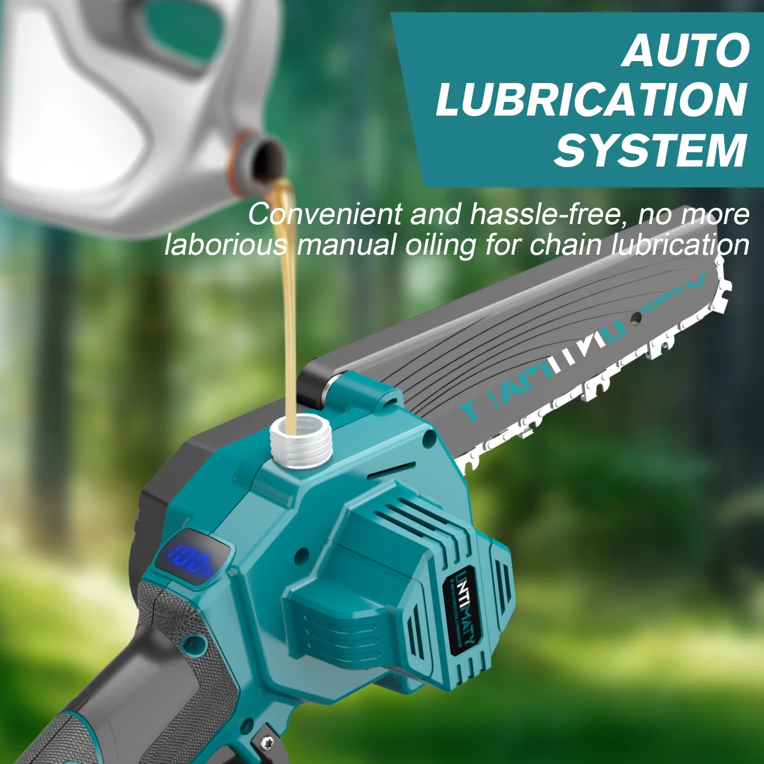 Stylish Chainsaw with Battery, Automatic Chain Oiler, 6 inch Cordless Mini - Blue Model 8E02A9