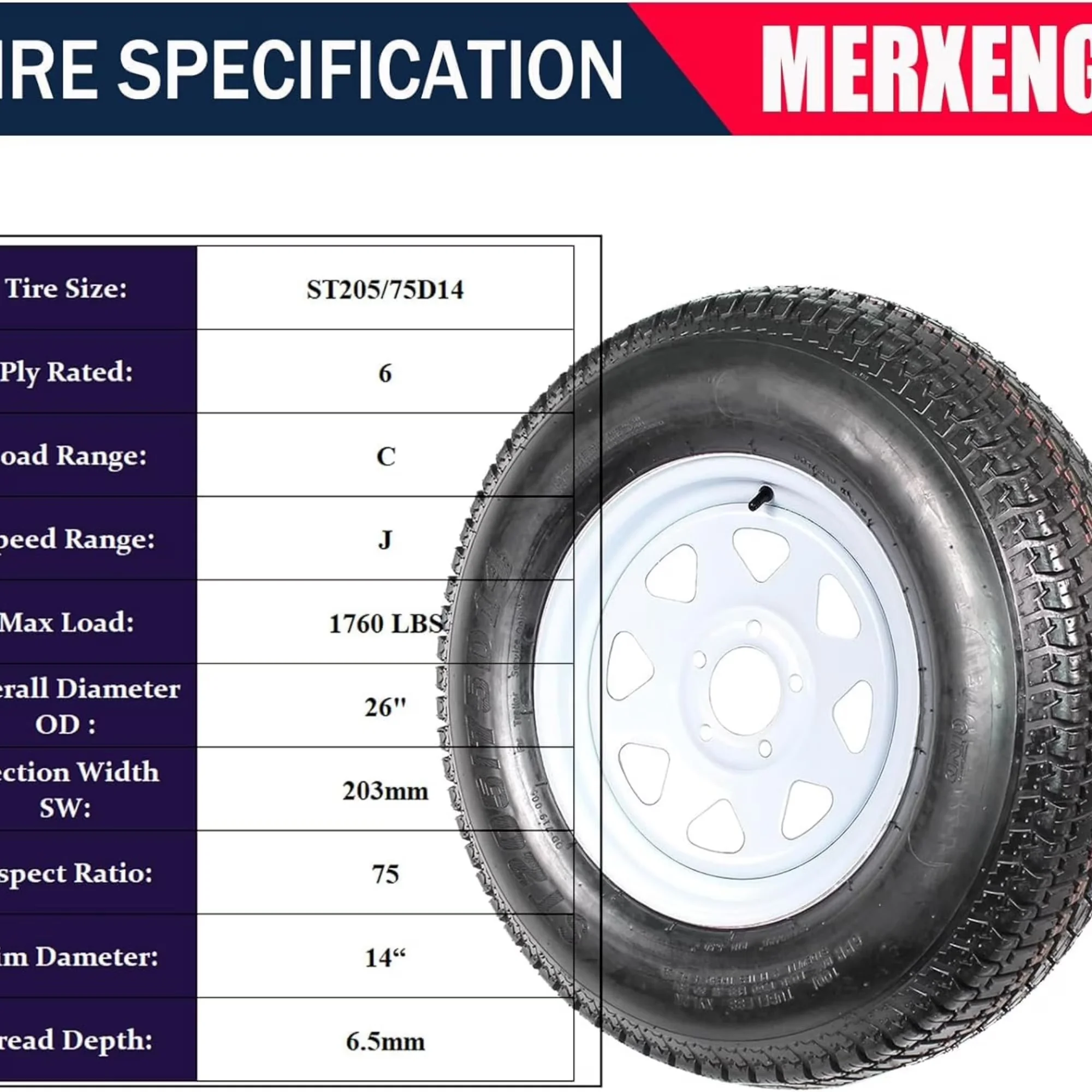 Lawn Mower Tire Modern with All-Weather, Load Range C 6 Ply, ST205/75D14 Trailer On Rim - Model 7C630A