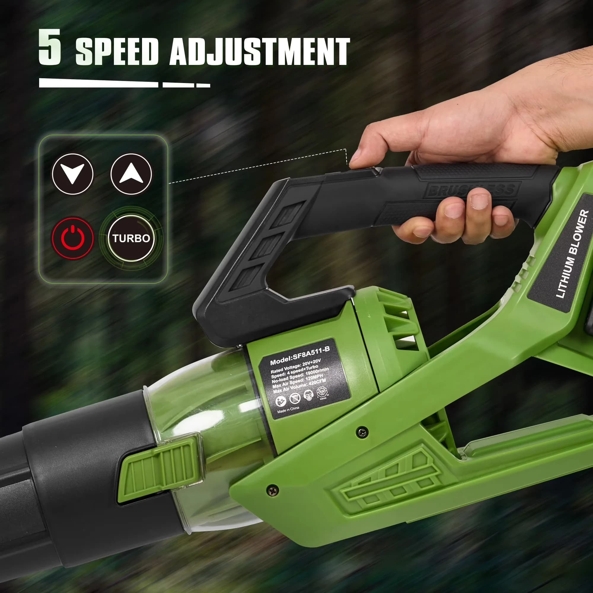 Compact Leaf Blower with Battery, 40V, 5 Speed & Turbo Mode Battery Powered for Patio, Garden - Model B40E97