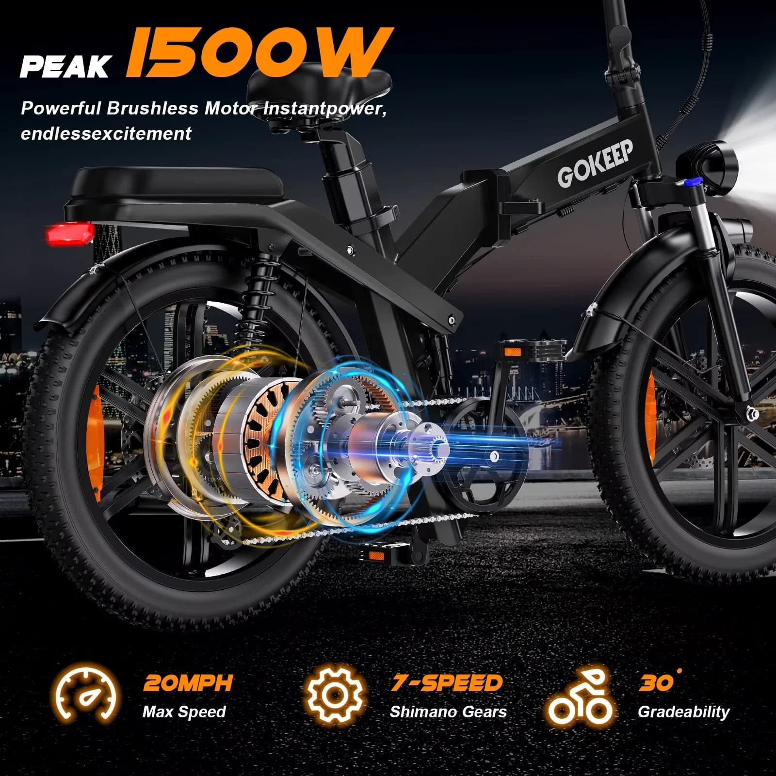 Stylish Electric Bike with Battery, 750W, 48V - Black X20 - Heavy Duty Model 9BB4EA