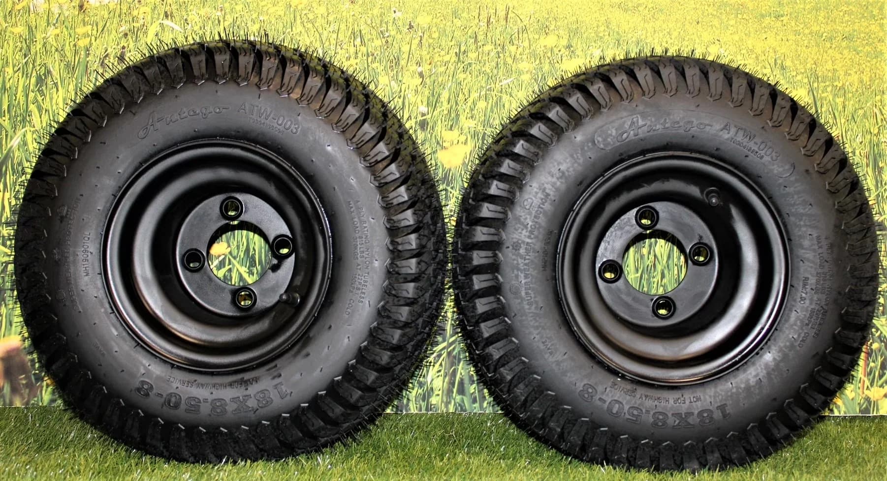 Professional Lawn Mower Tire with Durable Construction, Bolt Hole Size: .590", Wheel Color: Matte Black - Model 495EAF
