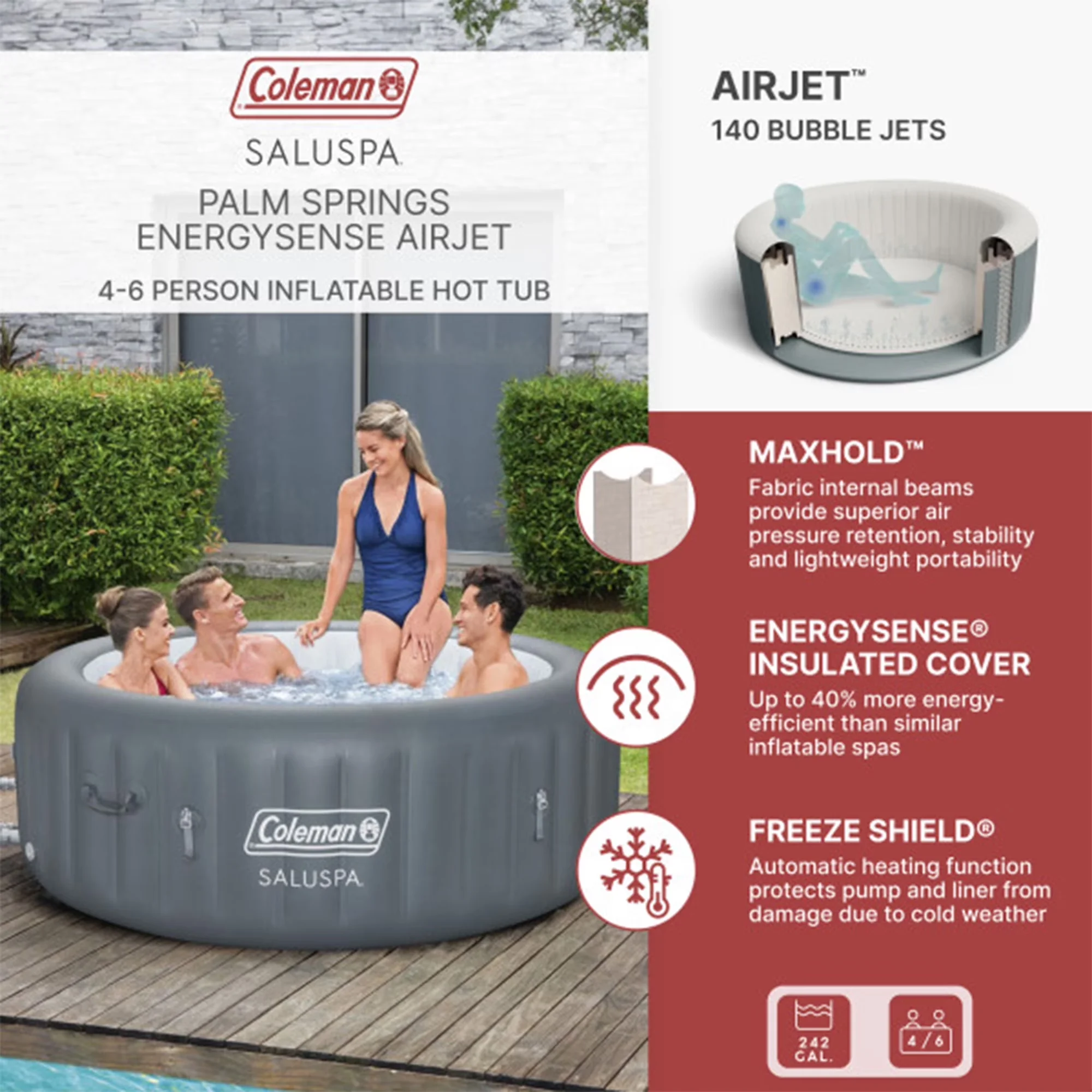 Durable Hot Tub with Energy Efficient, Puncture Resistant - Gray P08411 Model 53DBD6