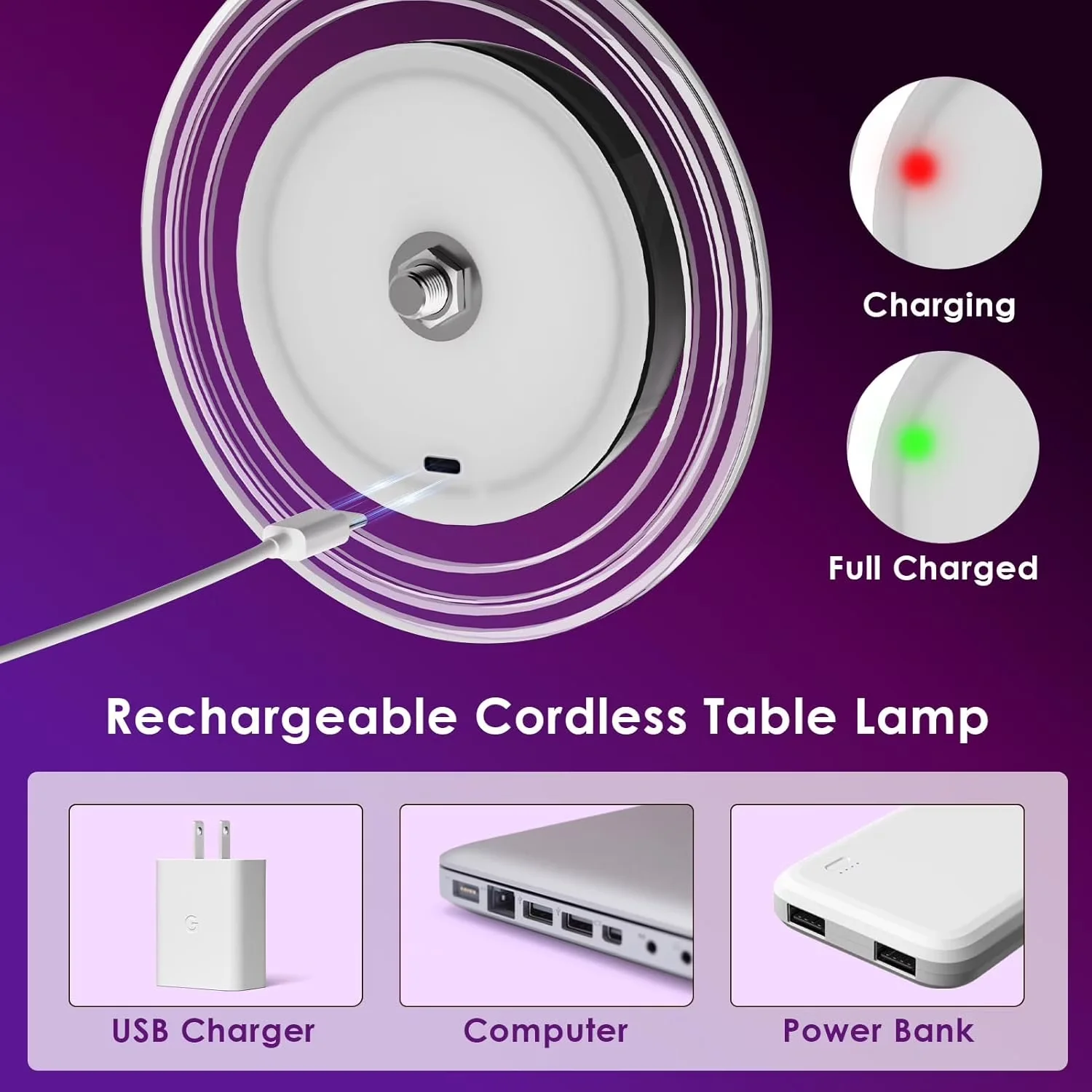 Essential Desk Lamp with LED, Battery, Cordless Table - Black Iron - Residential Grade Model 5EC26D