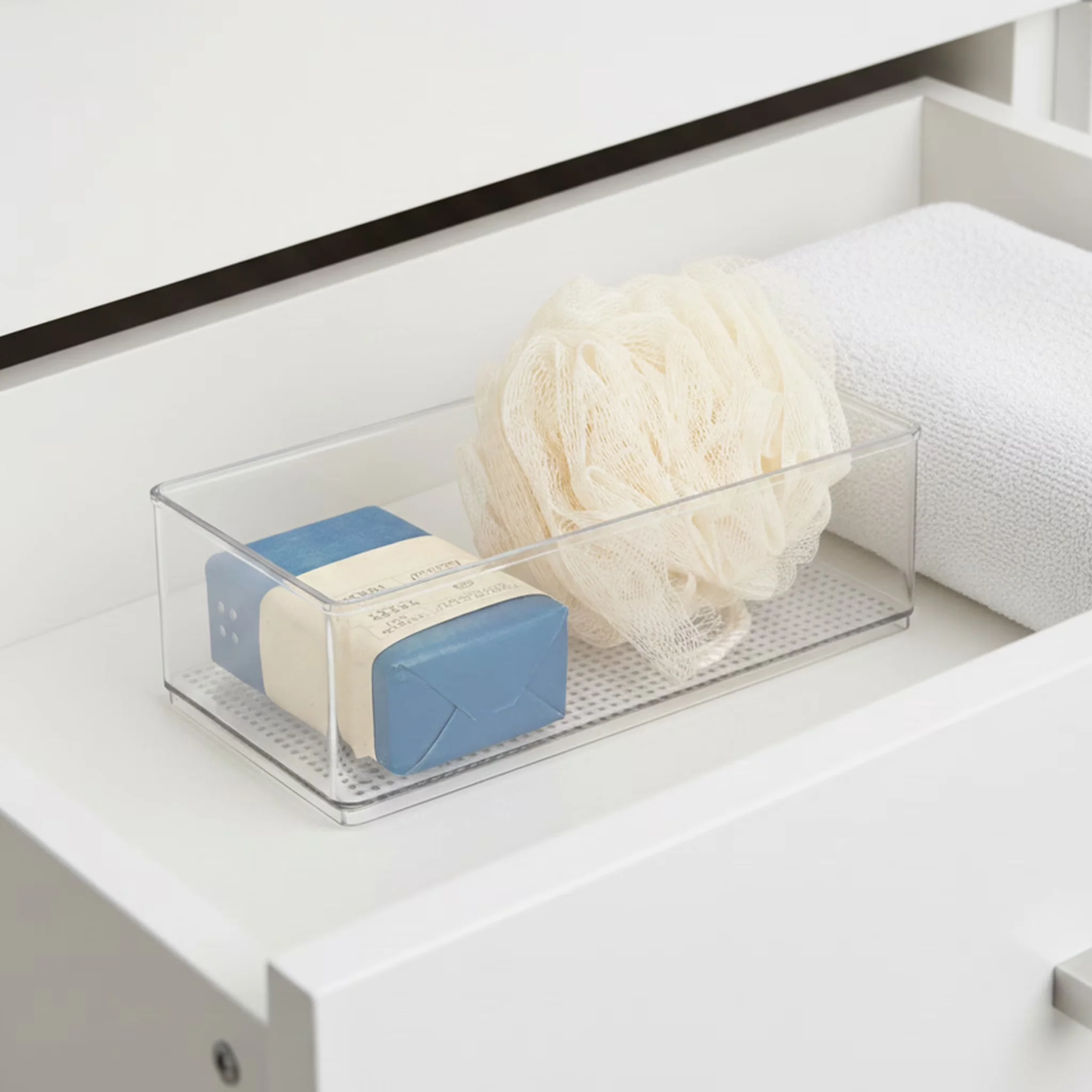 Innovative Garage Storage Supply with Stackable, Large Clear Plastic Organizer Bin - Plastic Clear for Bathroom Model 73787D