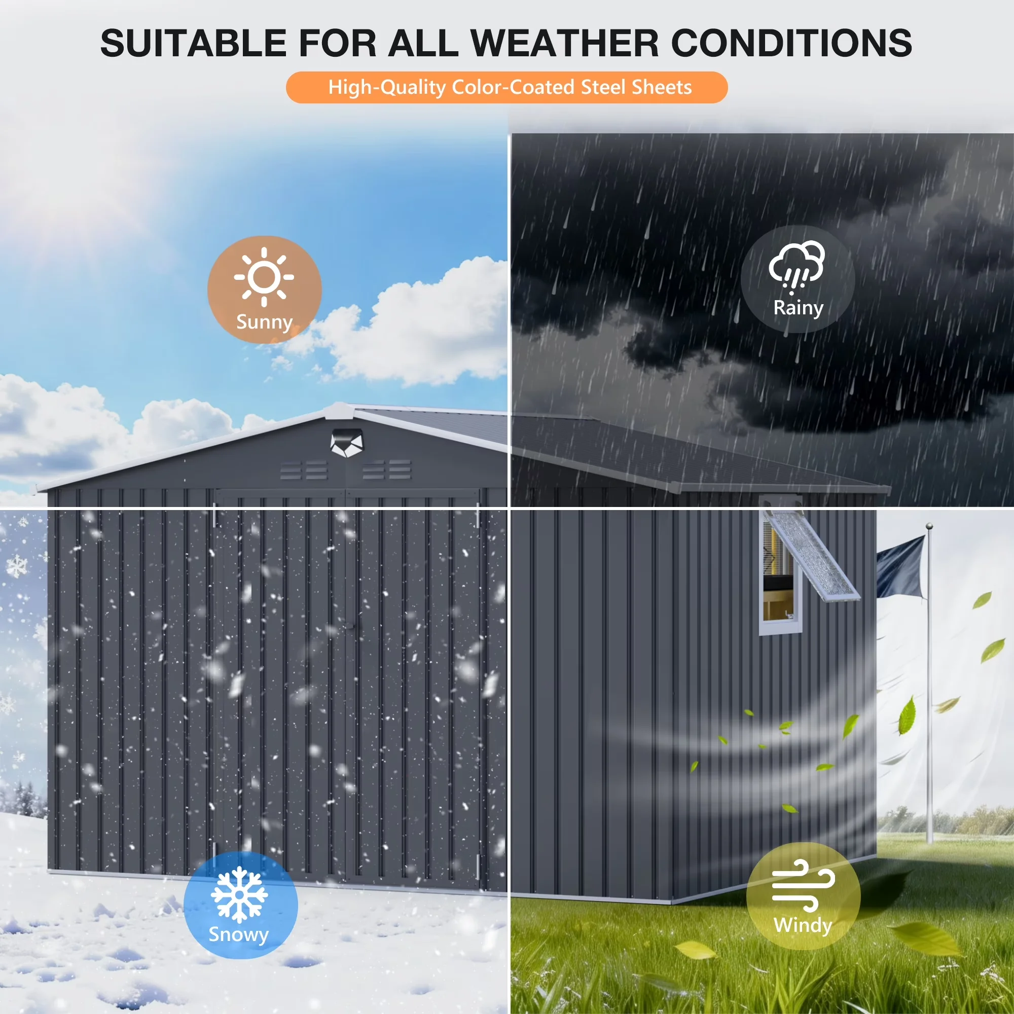 Shed Classic with Uv Resistant, Water-Resistant, 10 ft. W x 8 ft. D Metal Storage Tool - White Metal Model 6D66DF