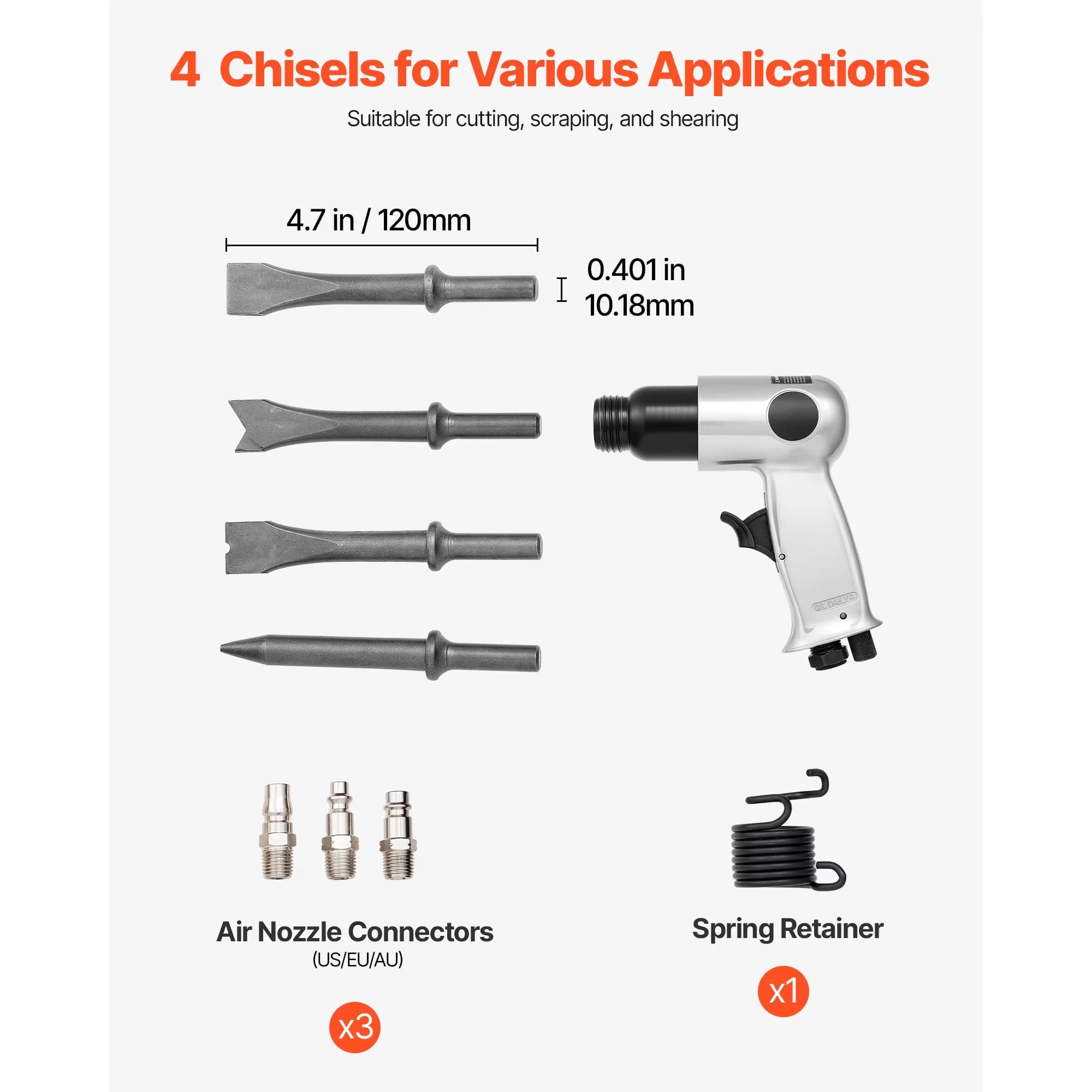 Drills Driver Professional with Ergonomic Handle, Pneumatic Air Hammer - Silver Model 221D3D