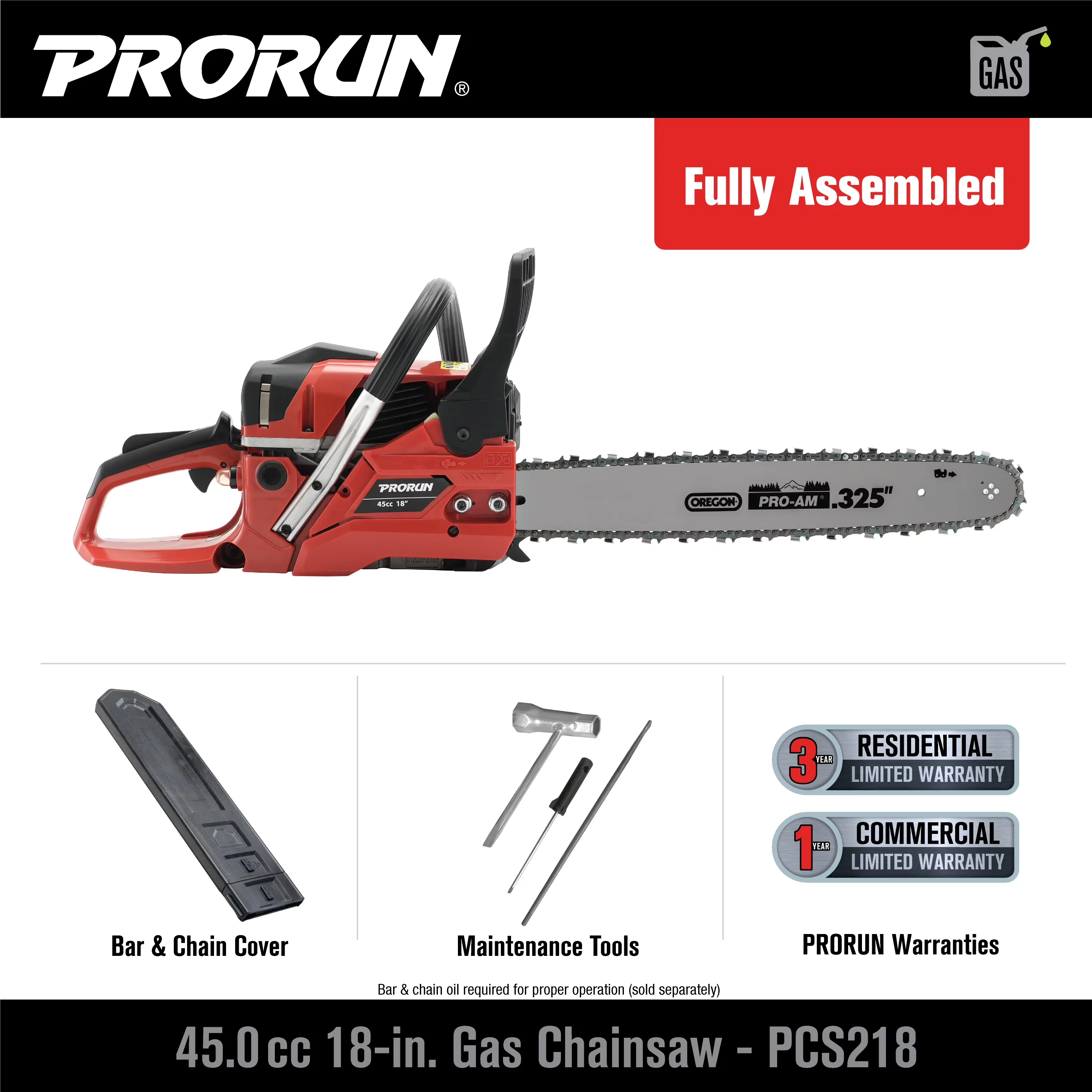 Professional Chainsaw with Automatic Chain Oiler, 45.0cc 18-in. Gas-Powered 2-Cycle - Model 21F5AA